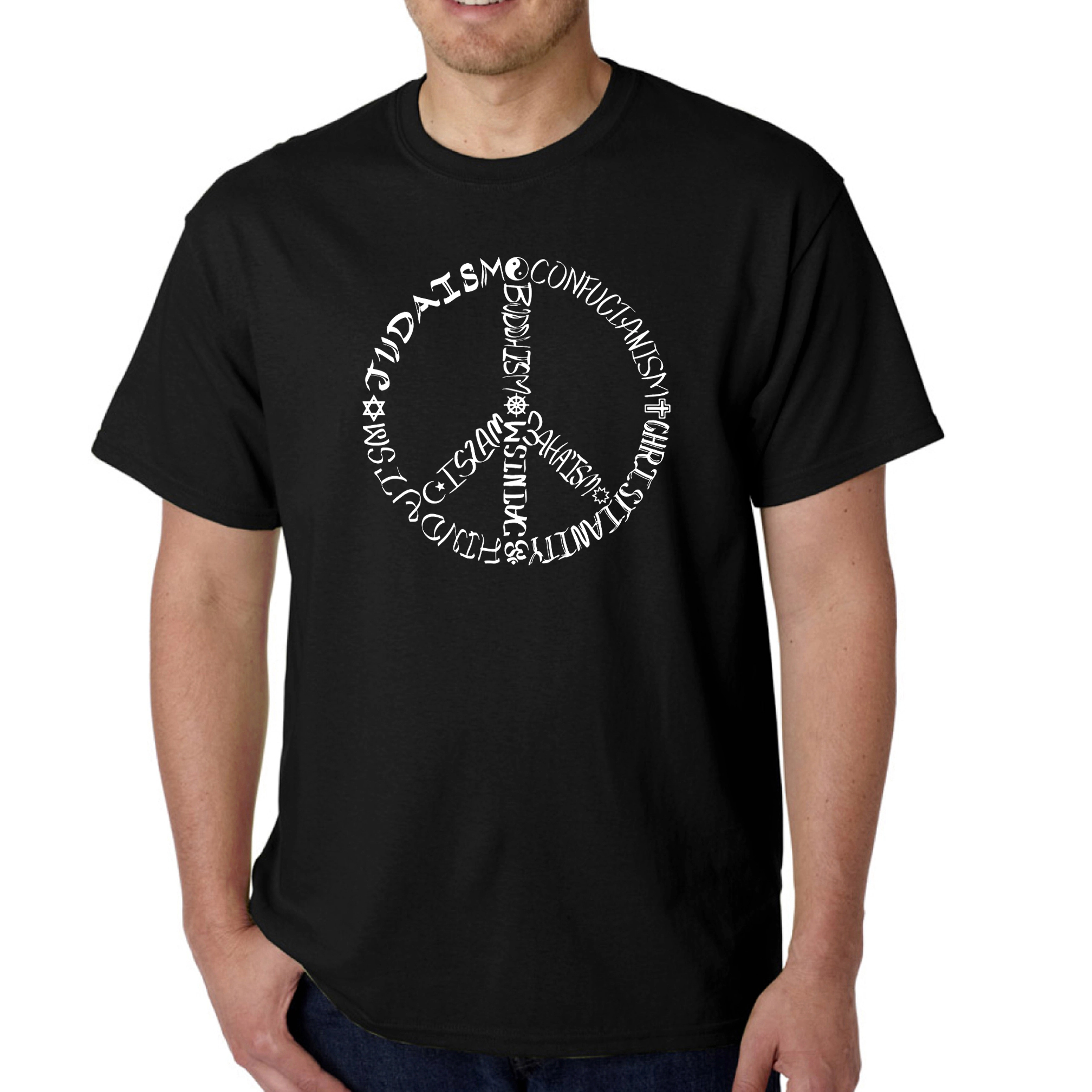 LA Pop Art Men's Word T-Shirt - Different Faiths Peace Sign