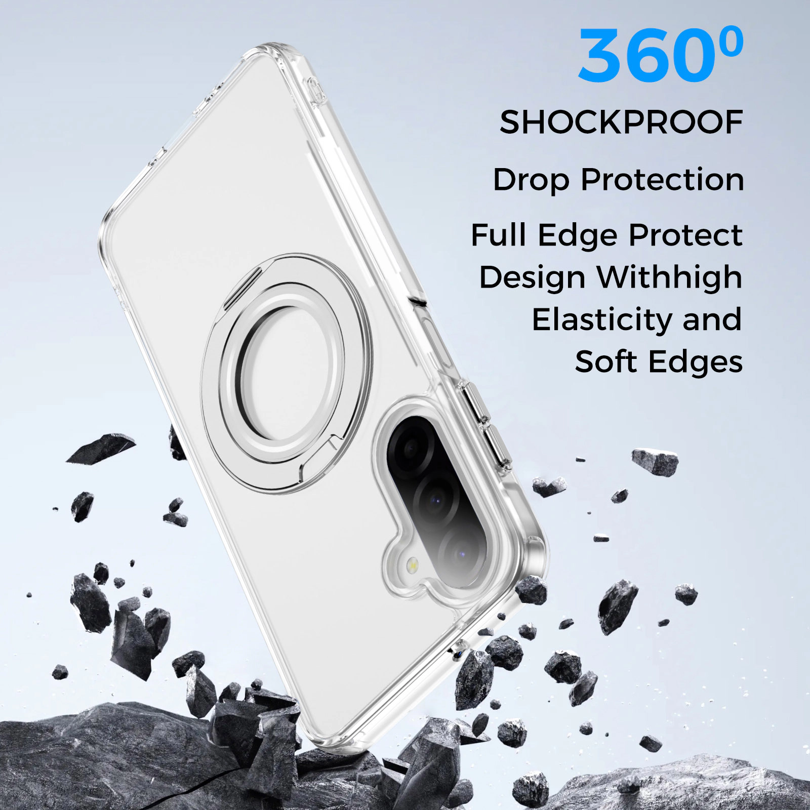 Alpha Digital Made for Galaxy A17 5G, Magnetic Ring Stand, Shockproof - Clear Phone Case
