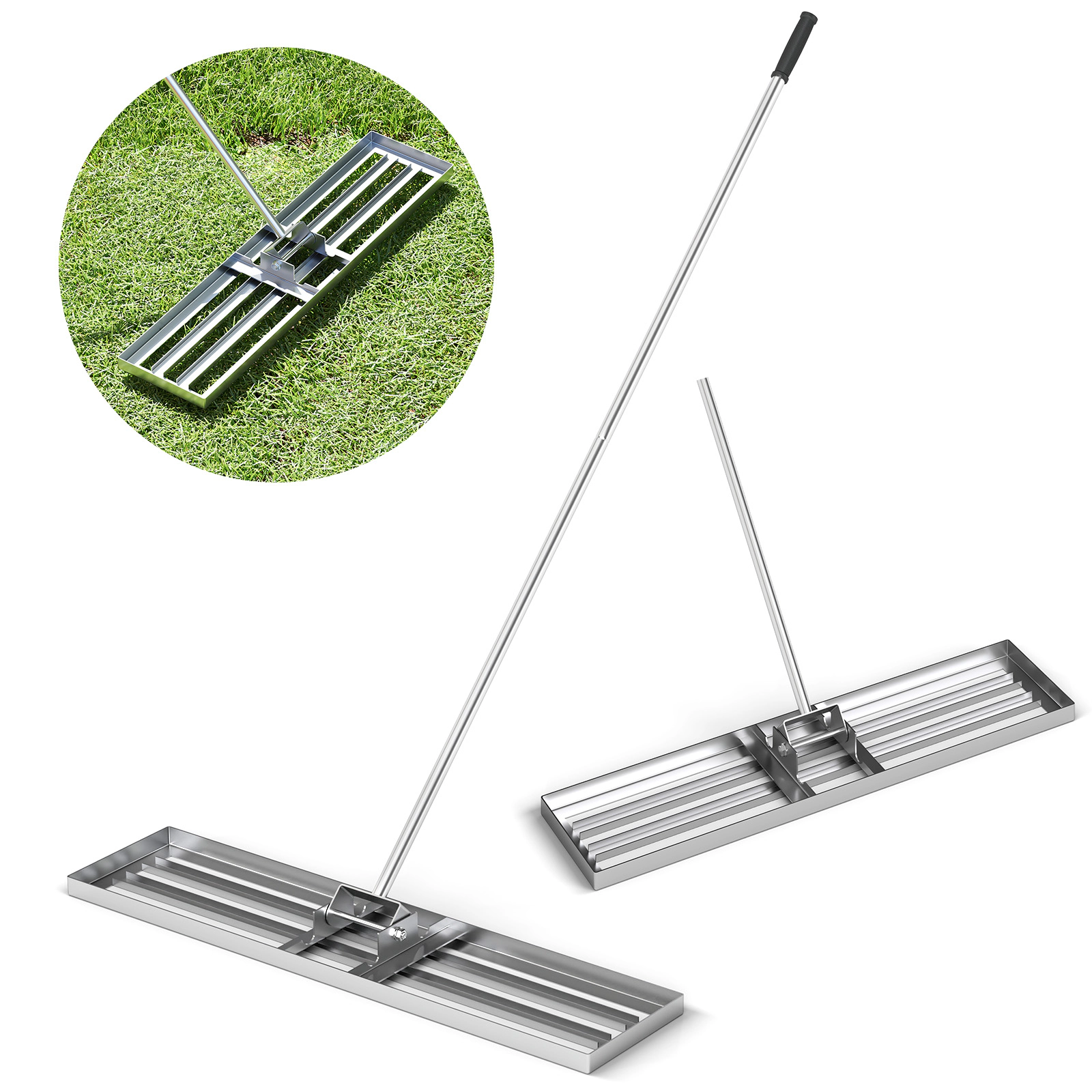 SUGIFT 42 x 10 in Lawn Leveling Rake Silver with 67 in Ergonomic Handle