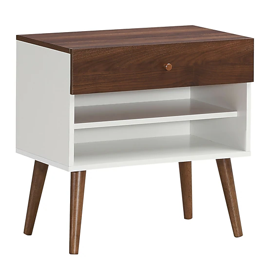 SUGIFT 23.5-in Walnut Mid-Century Nightstand and Sofa Side Table with Drawer, 2 Shelves