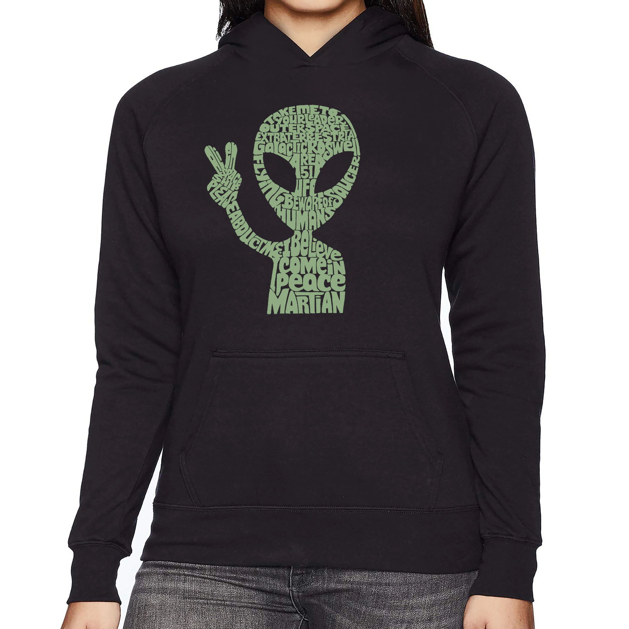 LA Pop Art Peace Alien - Women's Word Hooded Sweatshirt