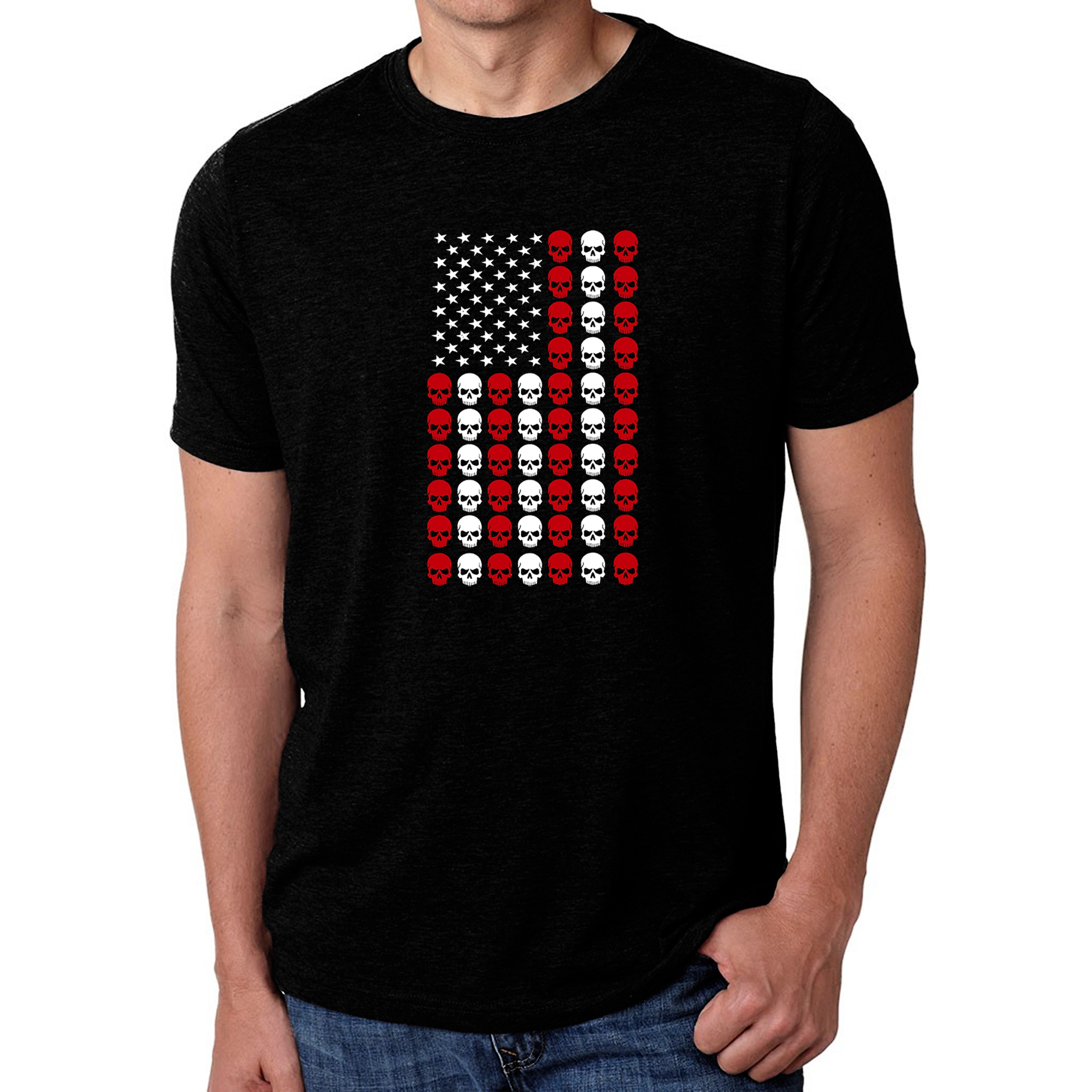LA Pop Art Men's Cotton/Poly Blend T-Shirt - Skull Flag