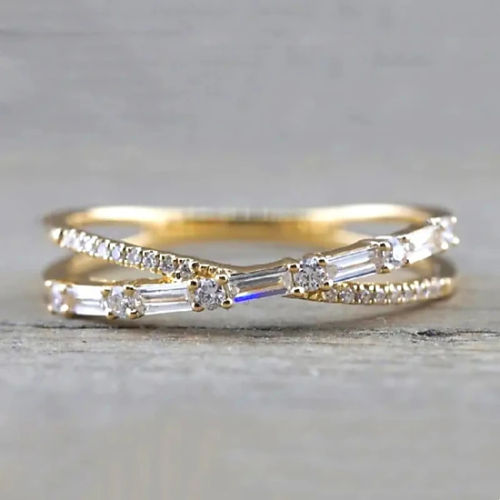 Wardrobe Whimsy Crisscross Baguette Cut Cubic Zirconia Stackable Ring for Women