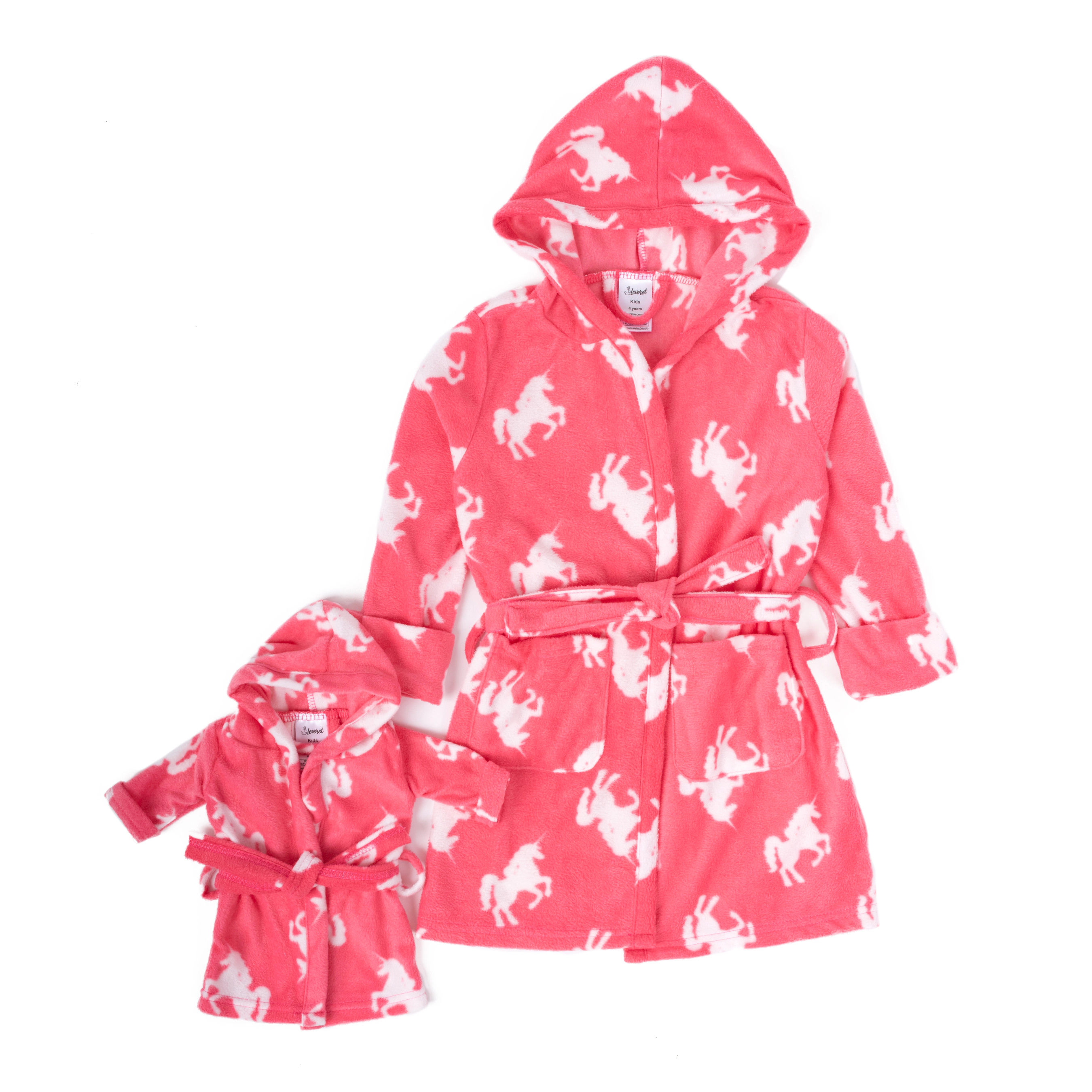 Leveret Girl & Doll Matching Hooded Fleece Novelty Robes