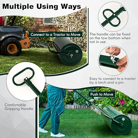 SUGIFT Green 39-in Wide Push and Tow Lawn Roller with Metal Frame 30 Gallon 35.5-in W 16-in D