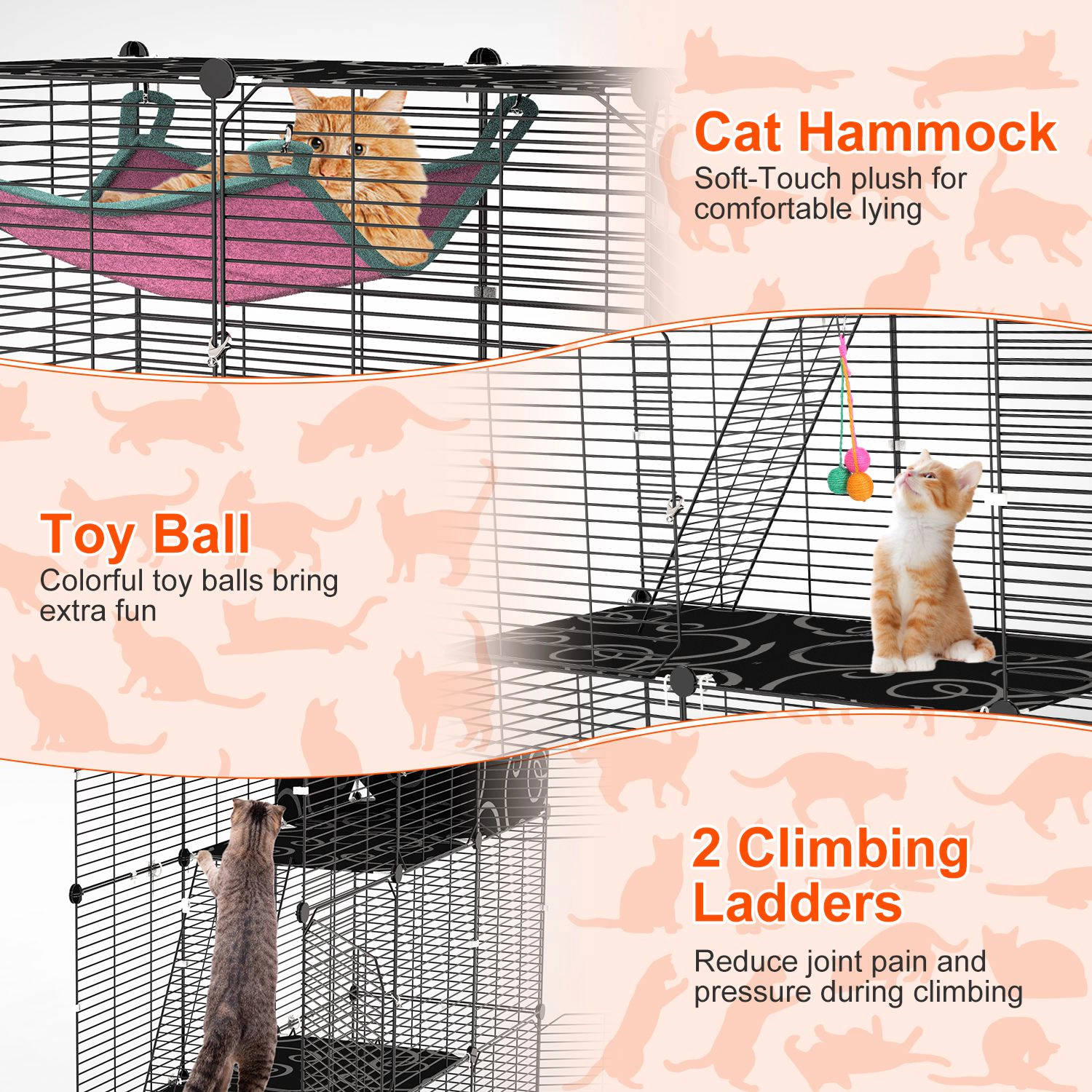 GBruno 3-Tier Wire Cat Cage Enclosure With Hammock