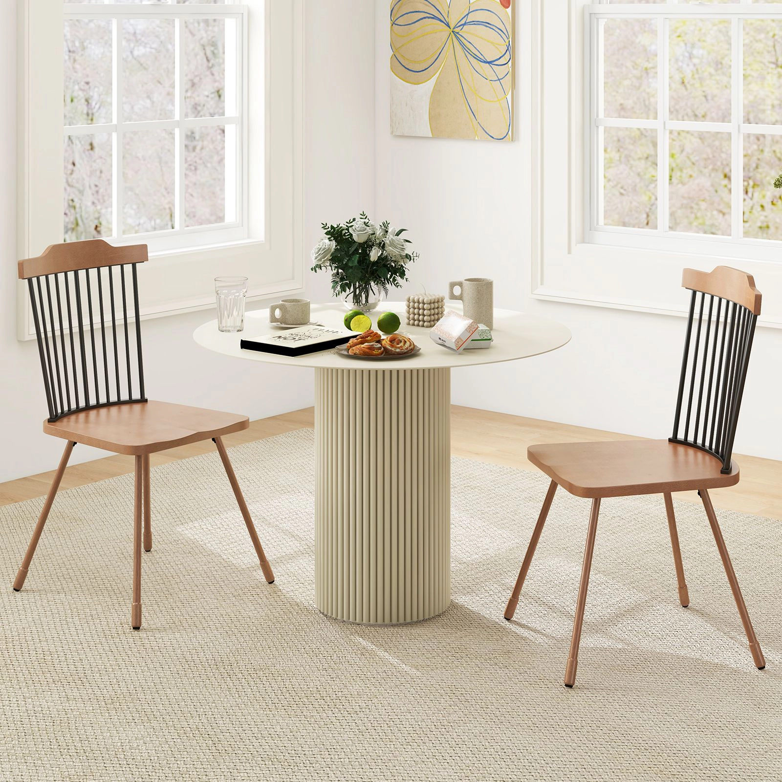 SlickBlue Rustic Dining Chairs Set of 2, Spindle Back Kitchen Chairs