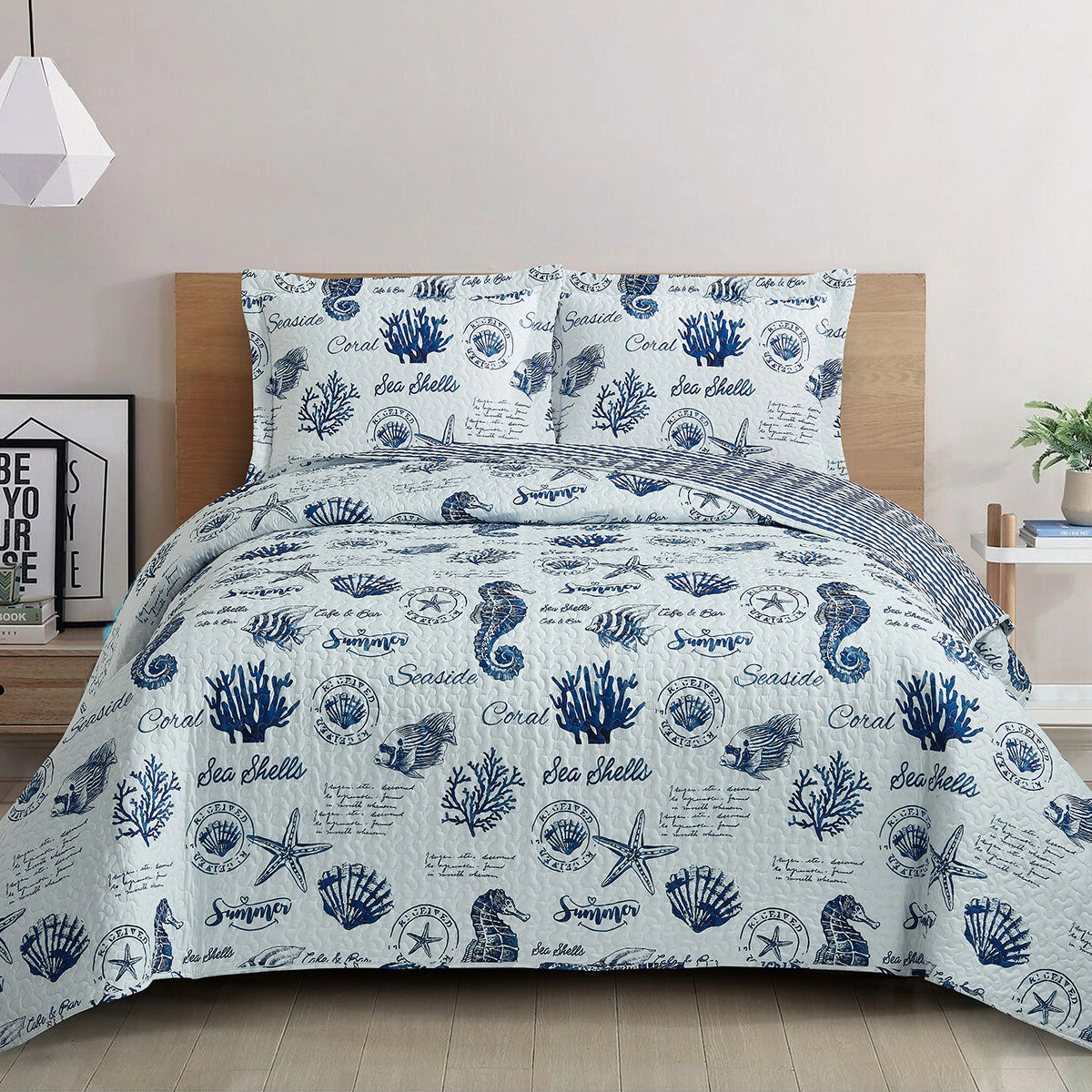 Egyptian Linens Seaside Sea Shells Bedspread Quilt Set