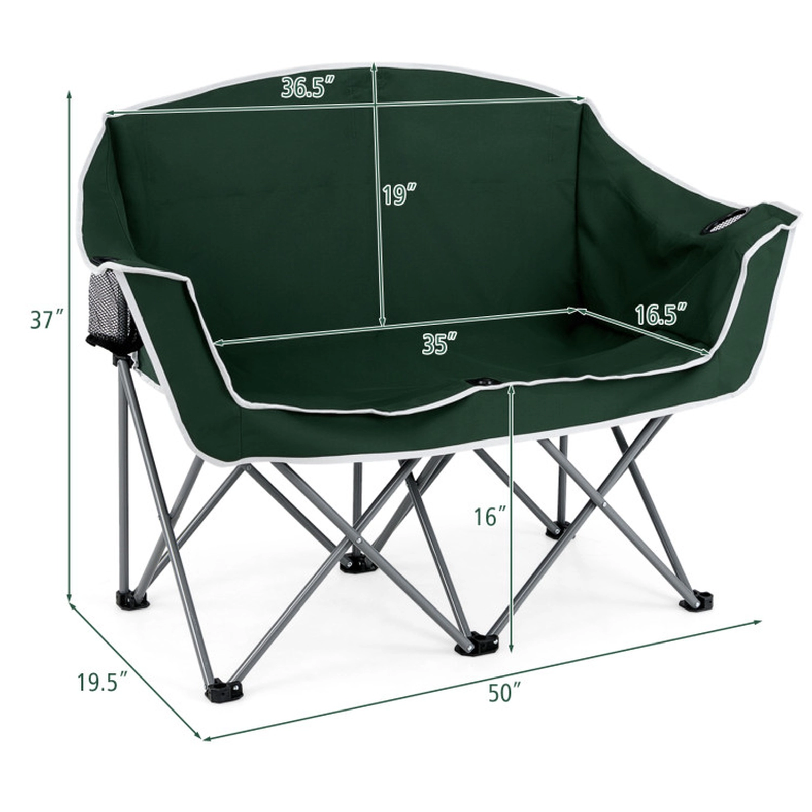SUGIFT Green 660 lb Double Camping Loveseat Chair with 2 Cup Holders and Carry Bag