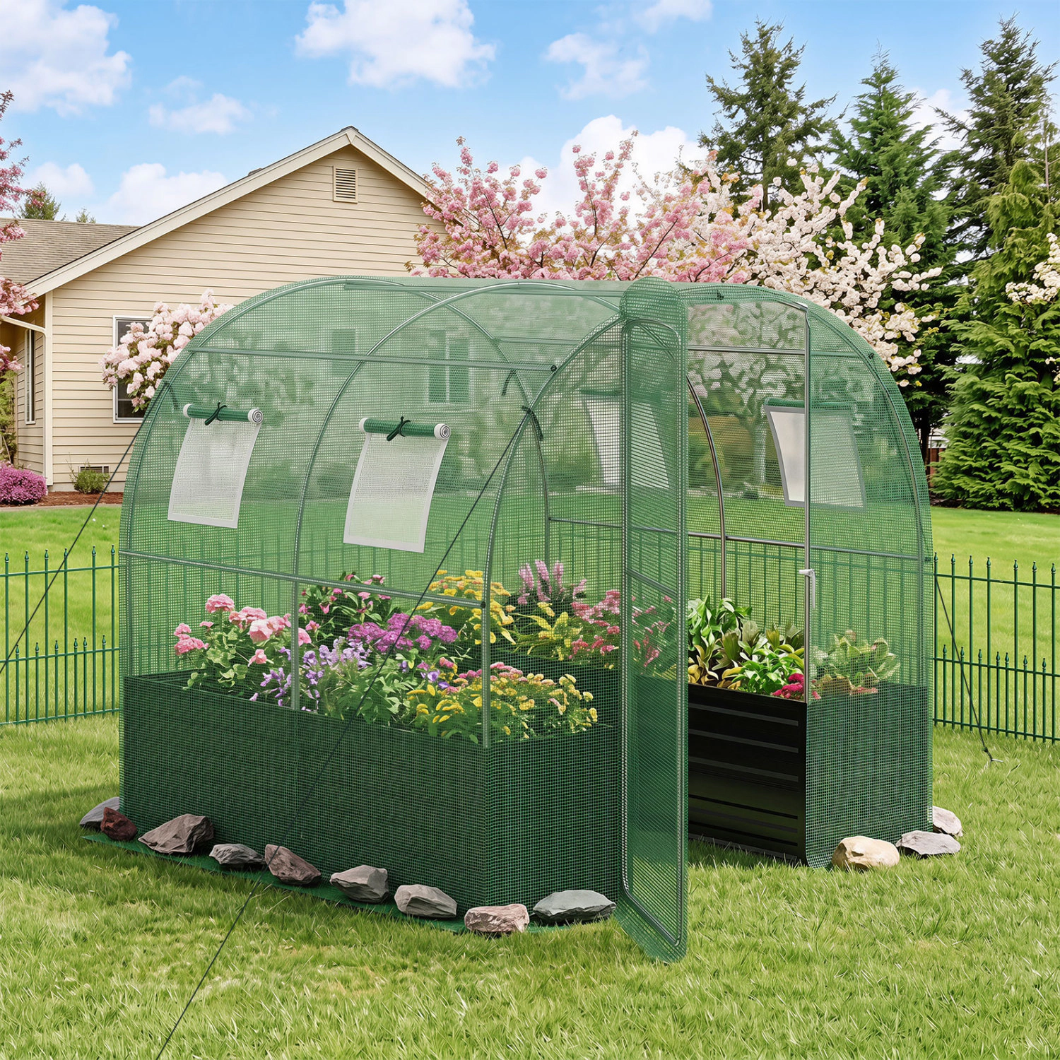 LJG 80 x 79 x 79 Inches Walk-in Greenhouse with Large Plant Bed
