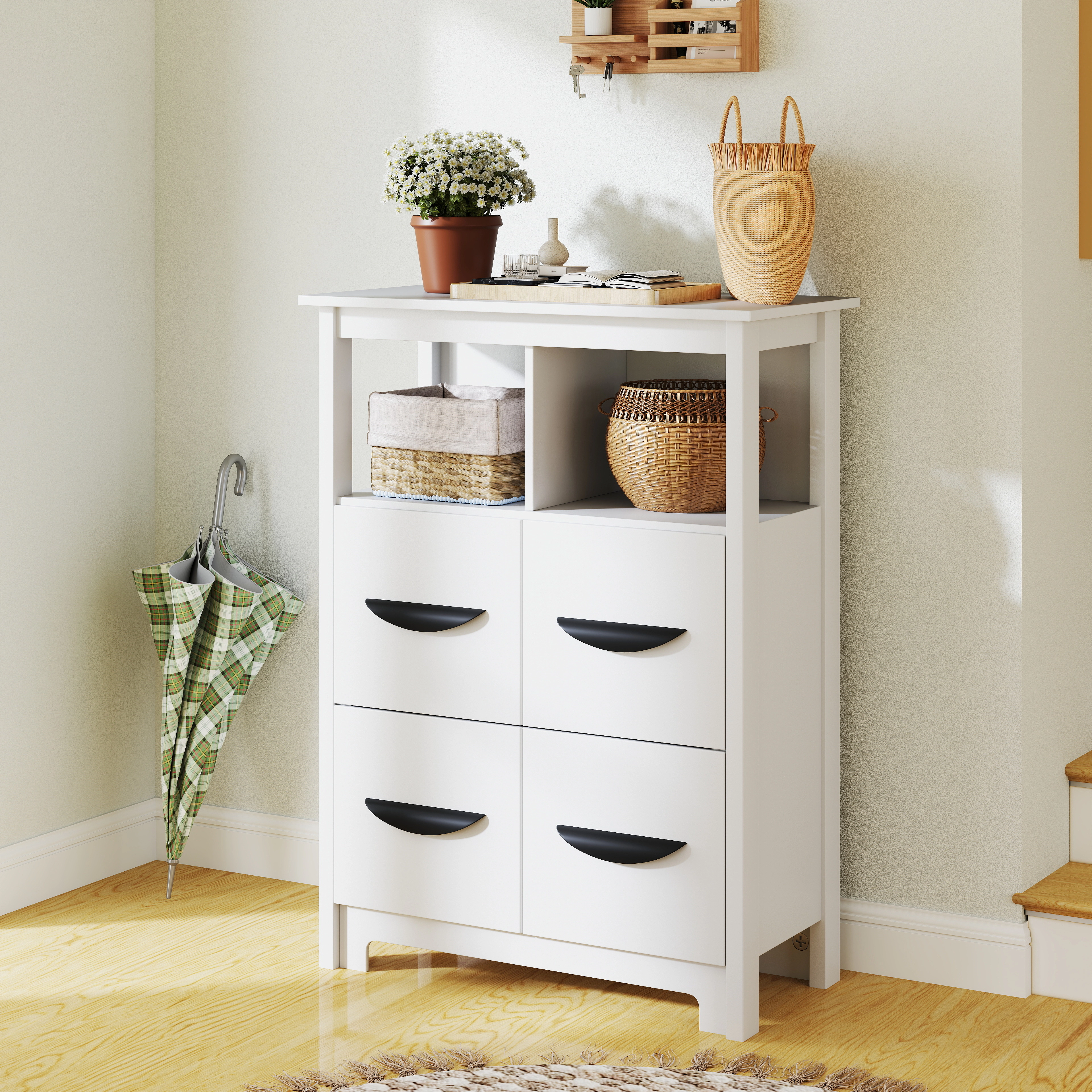 Slickblue White MDF Storage Cabinet with Drawers for Bathroom Living Room Hallway