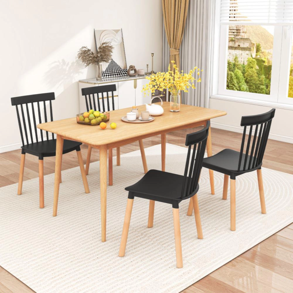 Hivvago Set of 4 Windsor Dining Chairs with Spindle Backs and Curved Seats-Black