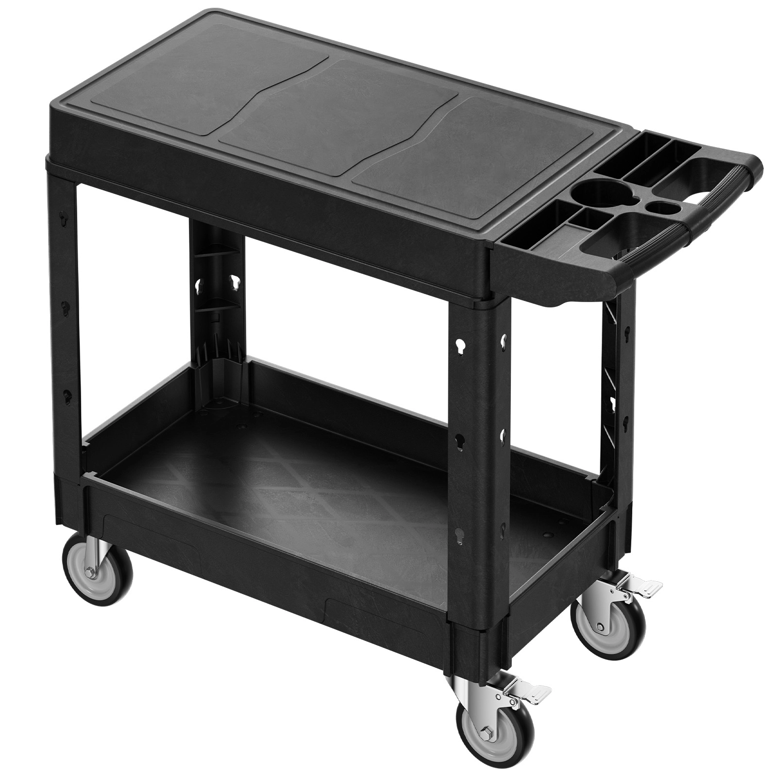 HONGGE Utility Cart 550 lbs Load Capacity Service Cart Two-Shelf Heavy Duty Plastic Utility Cart with 360° Swivel