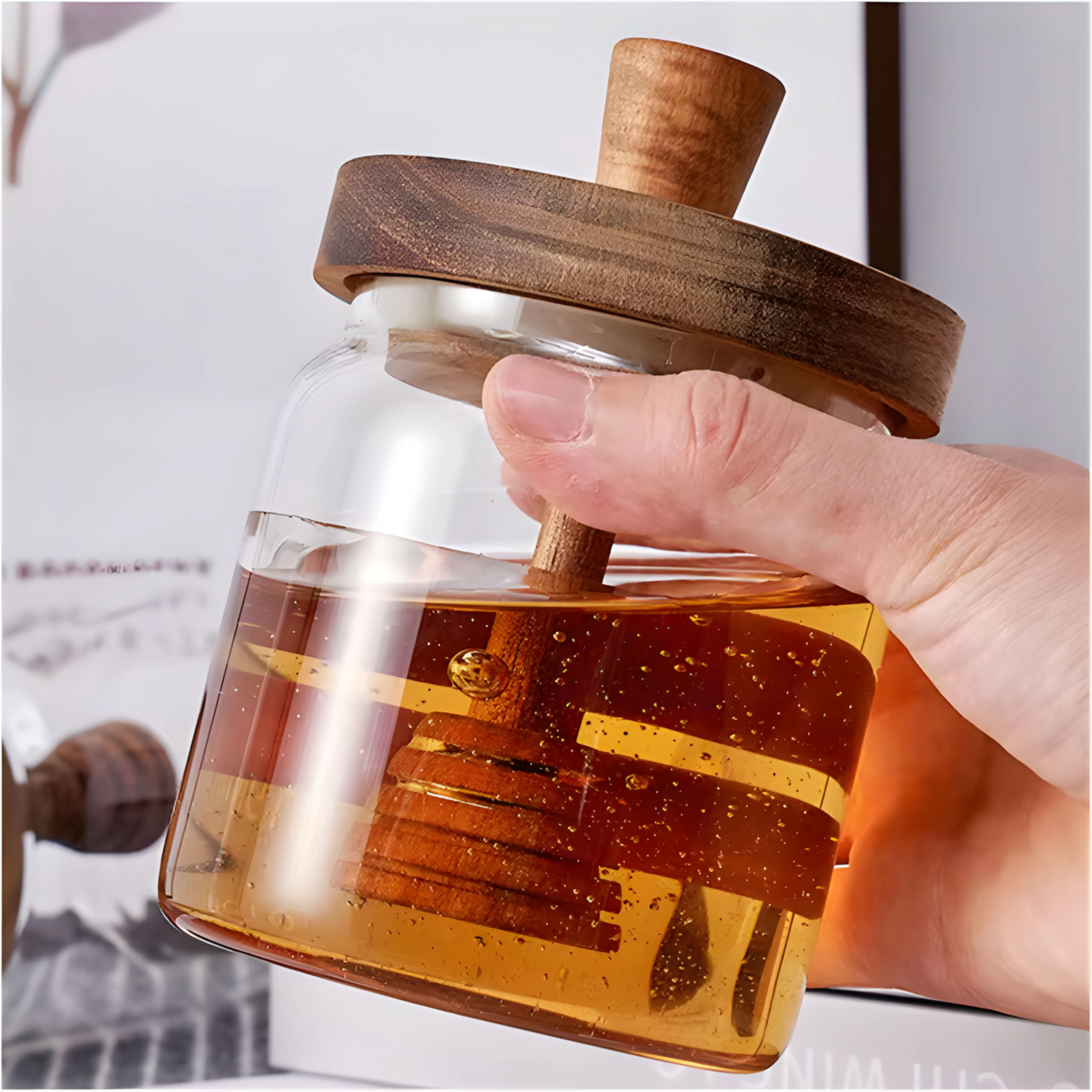 Kitcheniva Glass Honey Storage Container Jar With Dipper