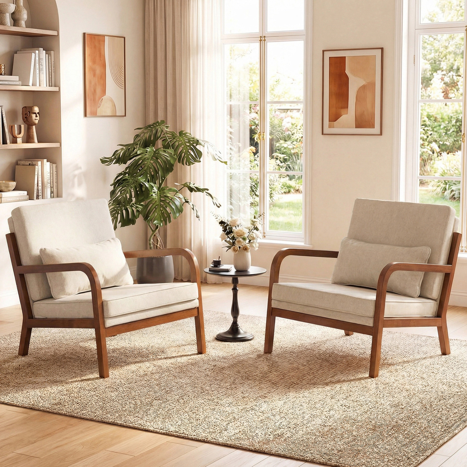 LJG Modern Accent Chair Faux Leather Linen Fabric Upholstered Armchair