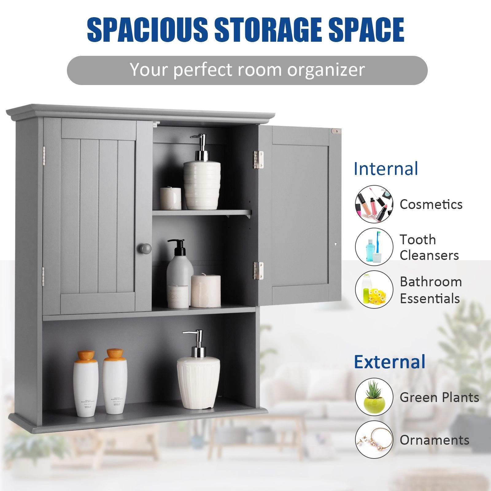 Slickblue Freestanding Bathroom Cabinet with MDF Storage Shelves