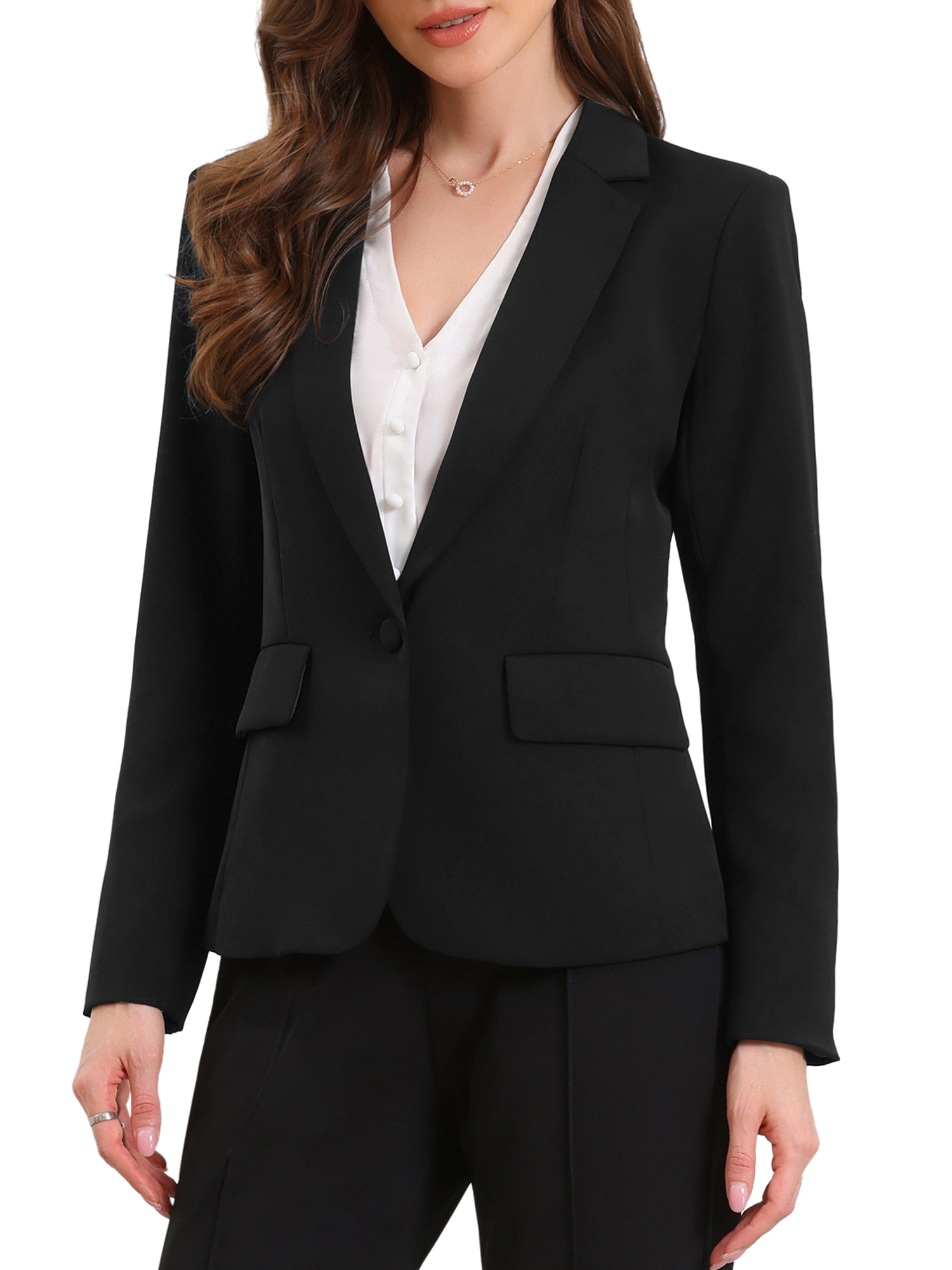 INSPIRE CHIC Women's Long Sleeve One Button Front Work Suit Jacket Shoulder Pads Business Blazer