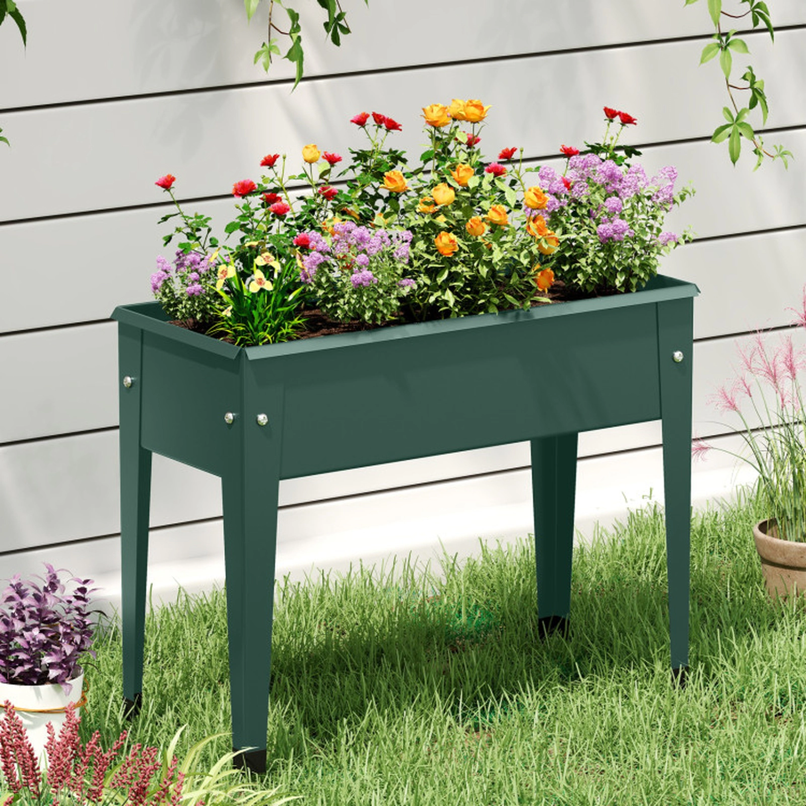SUGIFT 44-lb Capacity 24-in Green Metal Elevated Raised Garden Bed with Legs Rolled Edges and Drainage Hole