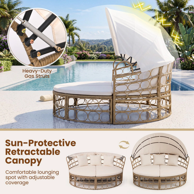 Hivvago Outdoor Patio Daybed With Retractable Canopy And Cushions Wicker Rattan Furniture Set
