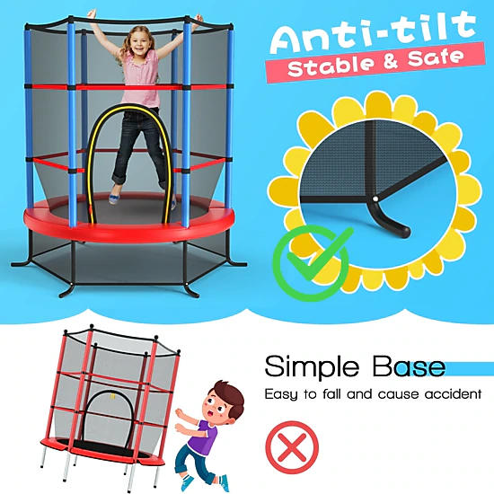 SUGIFT Kids Recreational Trampoline with Enclosure Net 300-lb Capacity Navy Jump Pad with Zippered Door & L-Shaped Legs
