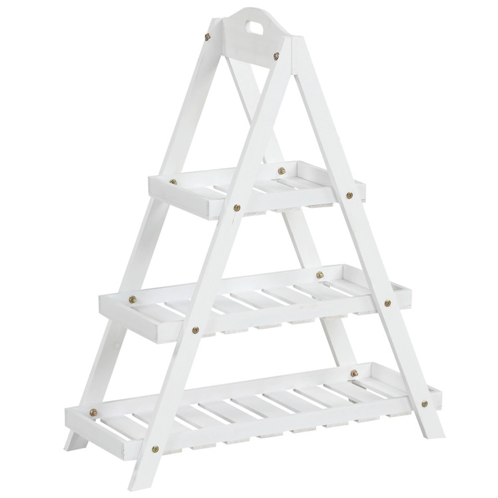 SUGIFT 3-Tier Plant Stand Flower Pot Display Shelf 33-lb Total Capacity 11-lb Per Shelf White/Natural