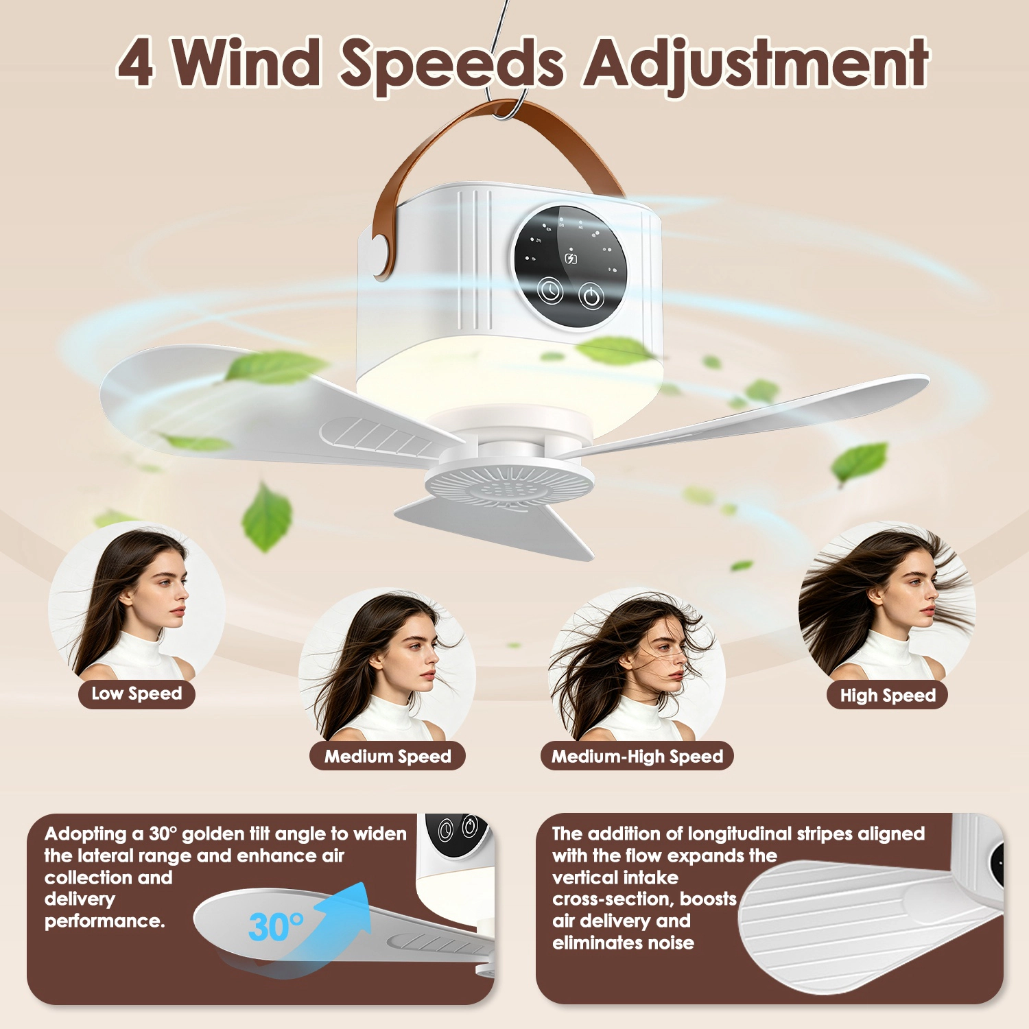 GBruno 2-in-1 Rechargeable Tent Ceiling Fan With Light