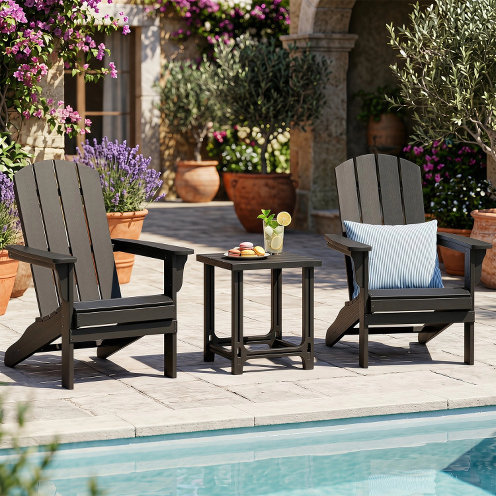 SUGIFT Slatted Surface 315-lb Black 18 in Outdoor HDPE Adirondack Side Table