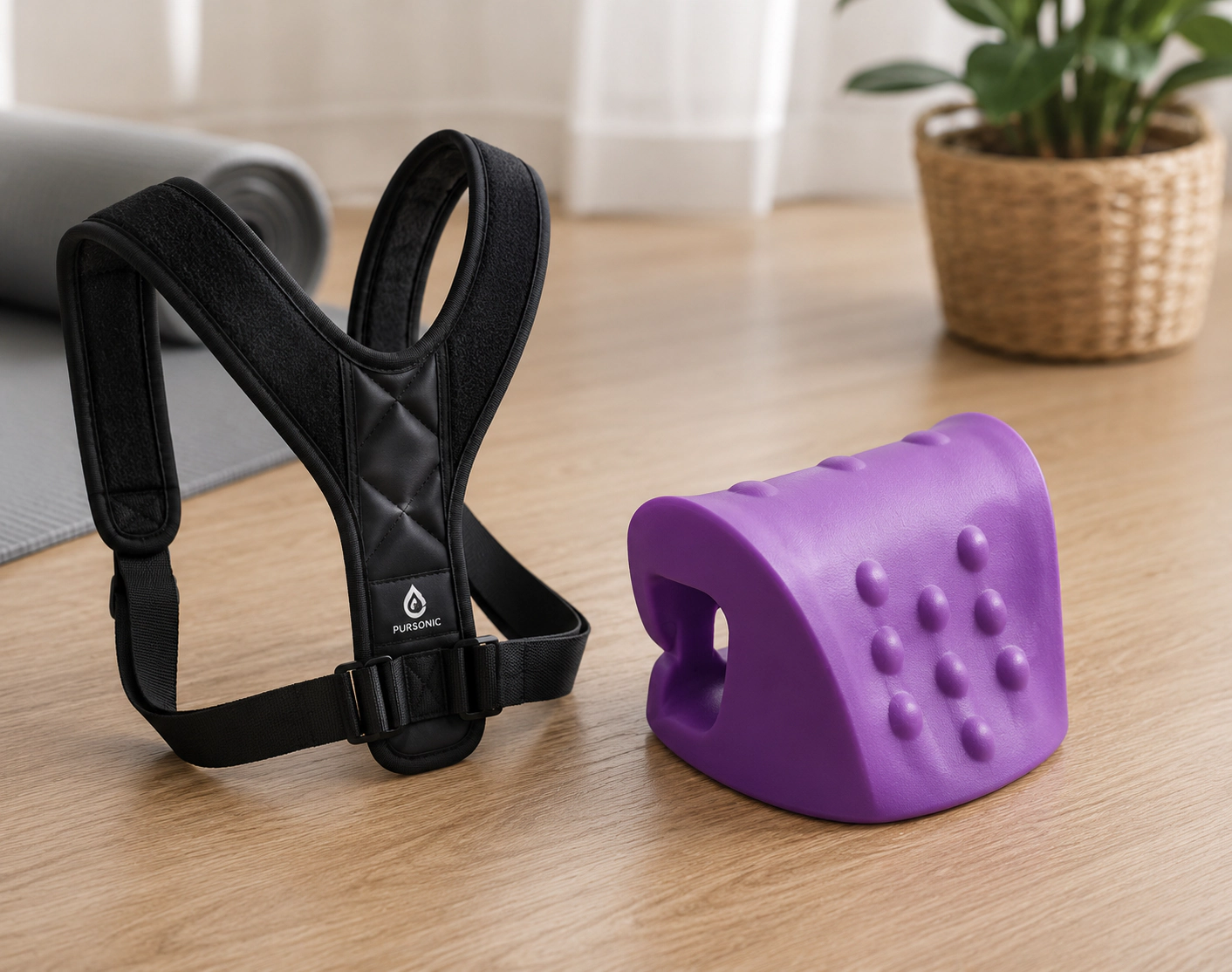 Pursonic Unisex Posture Support & Neck Relief Bundle: Posture Corrector & Cervical Neck Stretcher Set