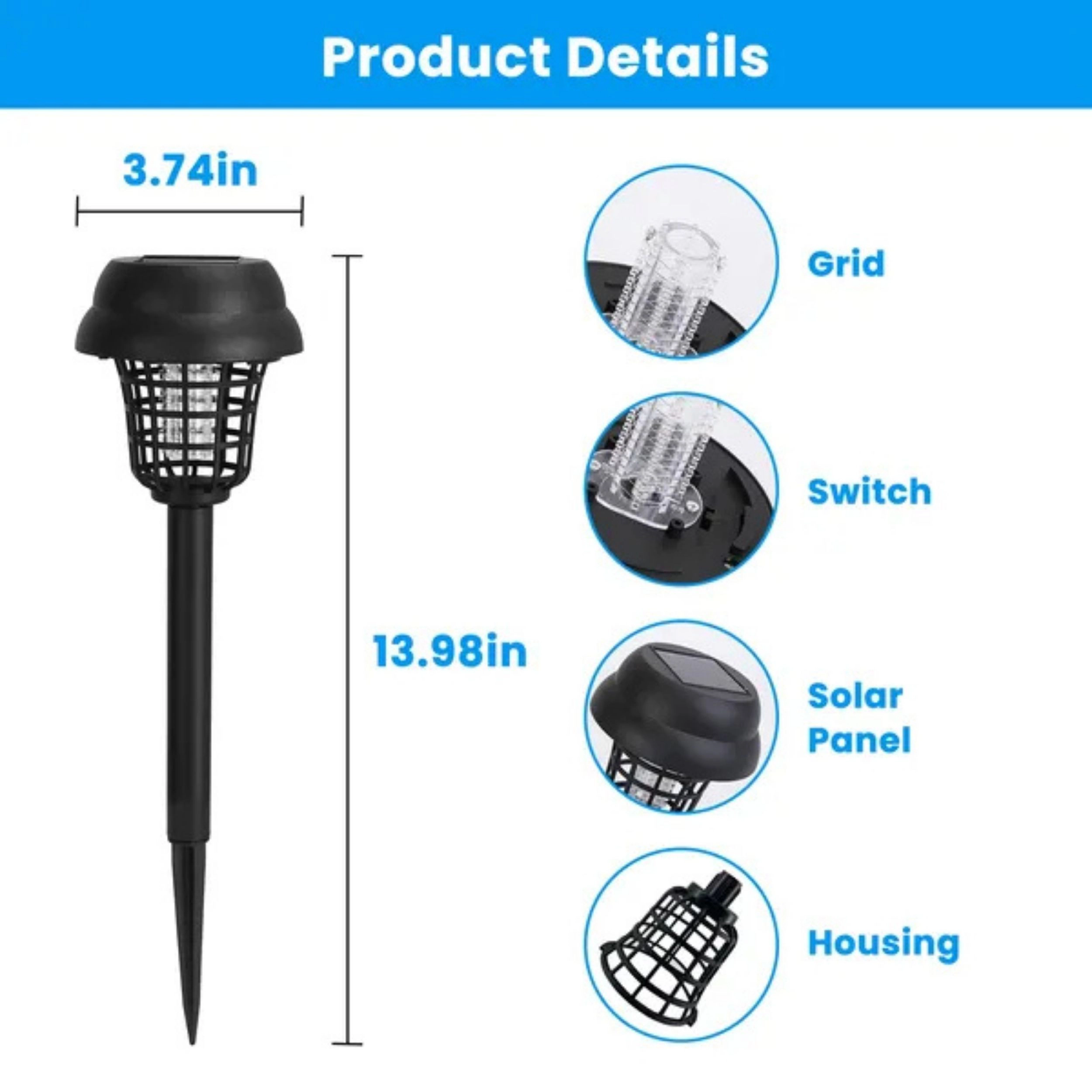 SS Design 4 Pack Solar Mosquito Zapper Outdoor Bug Killer Torch Black