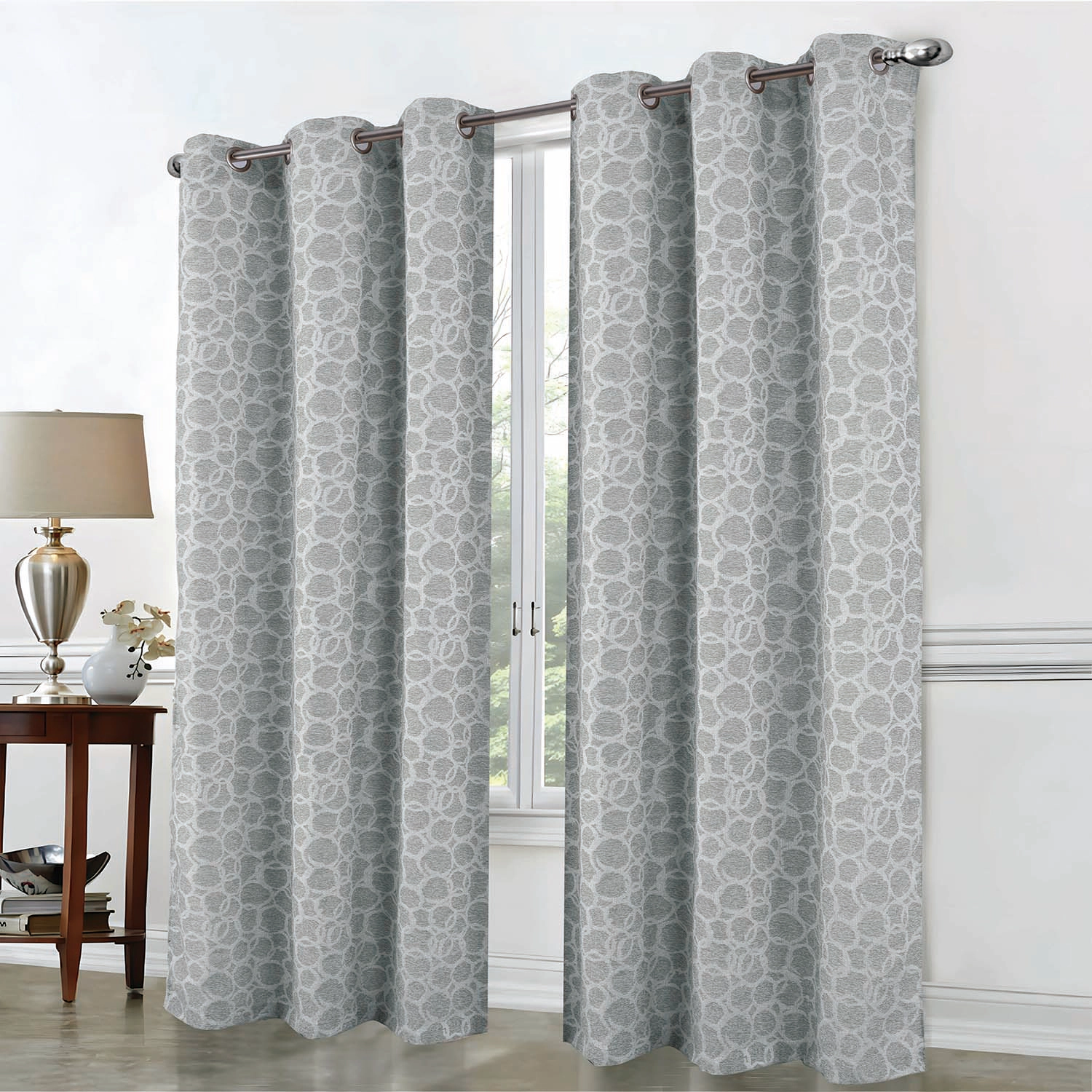 RT Designer Collection Jasper Lurex Jacquard 2 Pack Grommet Curtain Panel 36" x 84" Silver