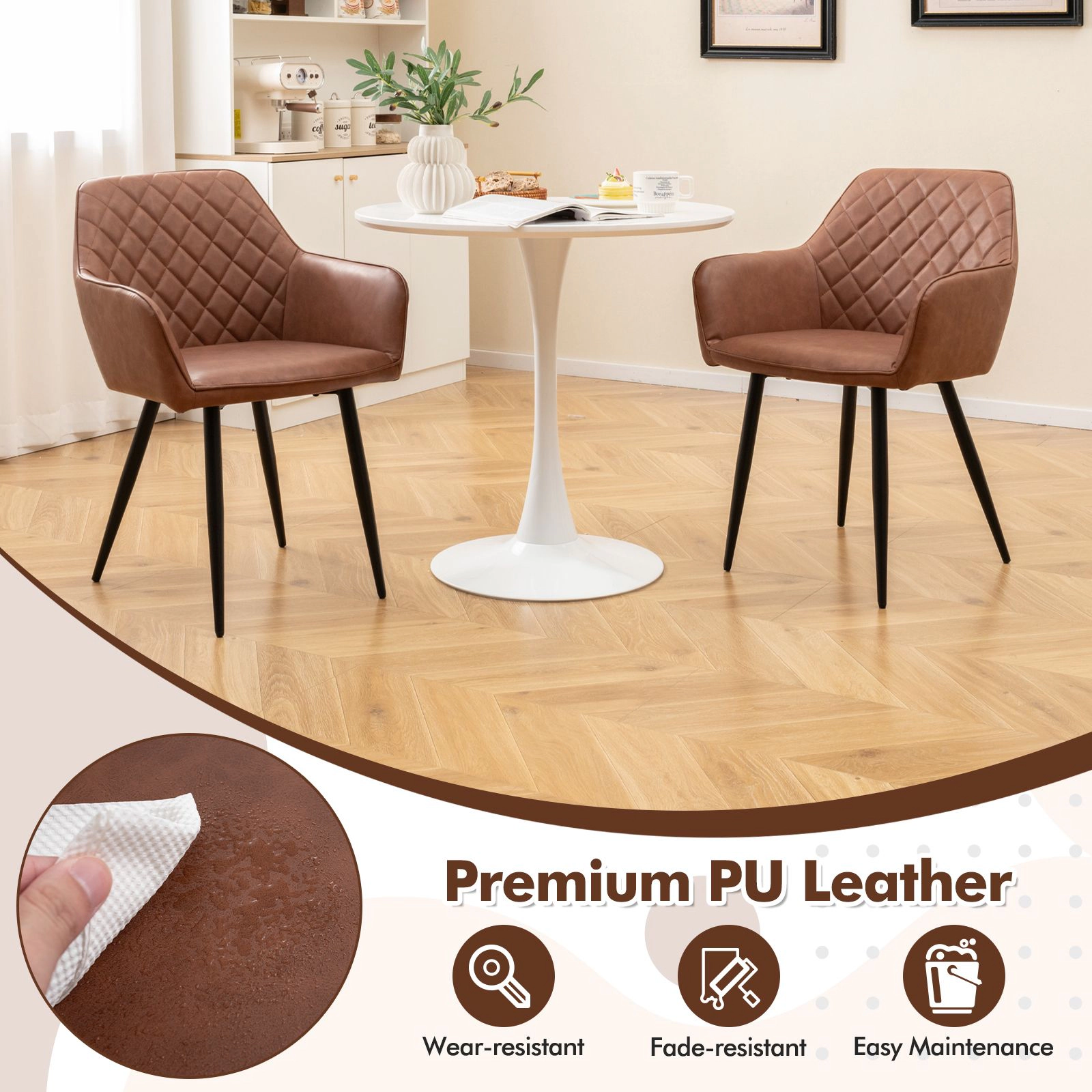 SlickBlue Unisex Set of 2 PU Leather Dining Chairs with Curved Backrest