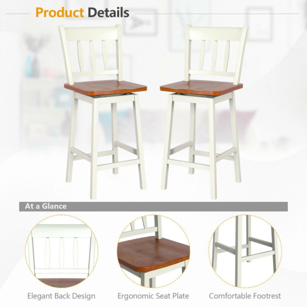 Hivvago 24.5-Inch Counter Height Bar Stools with Full 360° Swivel Function -Set of 2