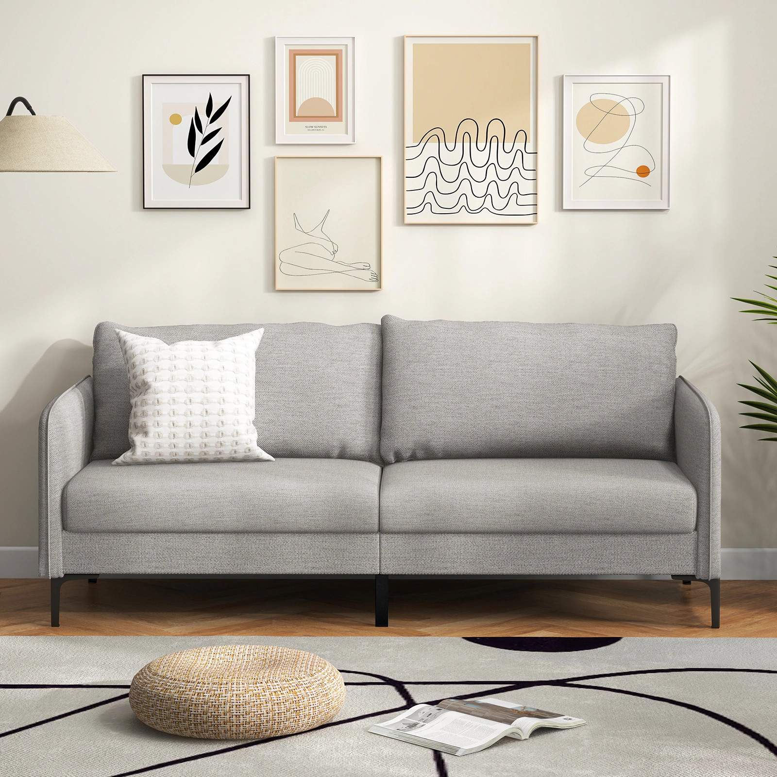 SUGIFT Gray 76-In Modern Loveseat Sofa with 105° Backrest, Metal Legs