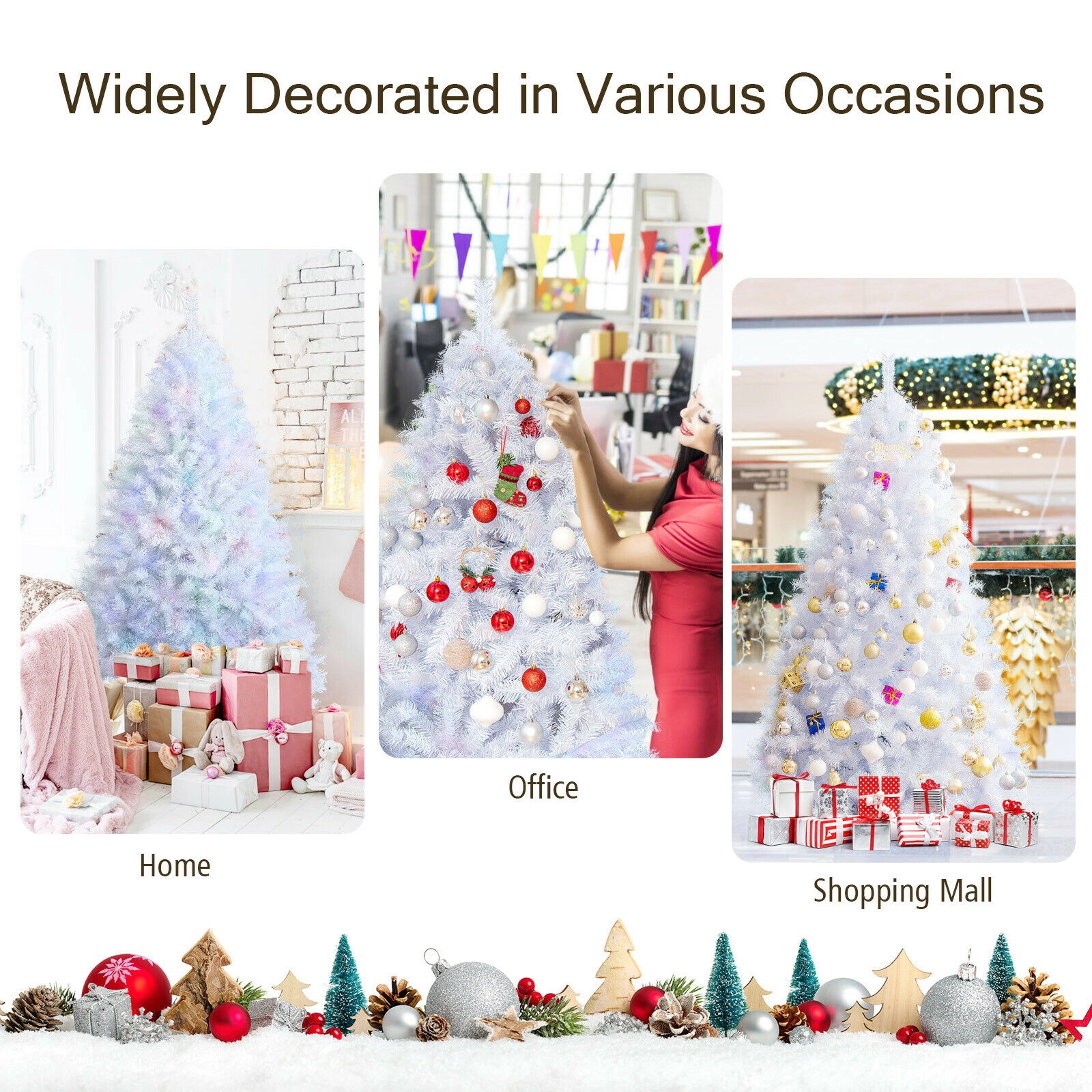 SUGIFT 6-ft White Iridescent Tinsel Artificial Christmas Tree with 792 Branch Tips and X-Shaped Iron Base