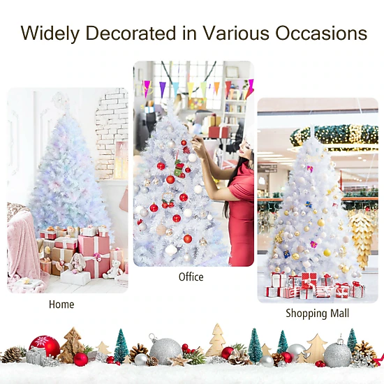 SUGIFT 6-ft White Iridescent Tinsel Artificial Christmas Tree with 792 Branch Tips and X-Shaped Iron Base