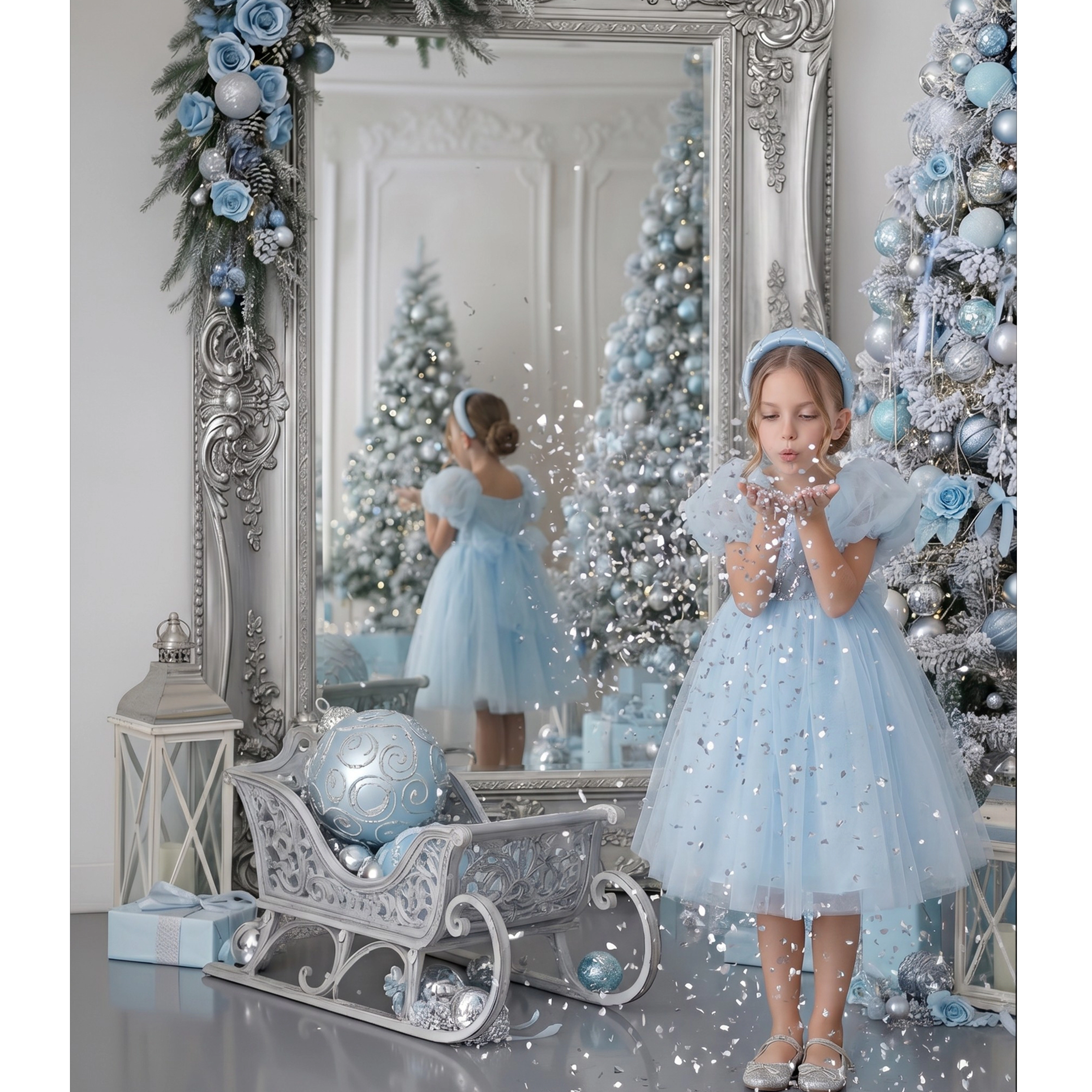 2Bunnies Girls’ Sequin Embellished Puff Sleeve Tulle Princess Party Dress