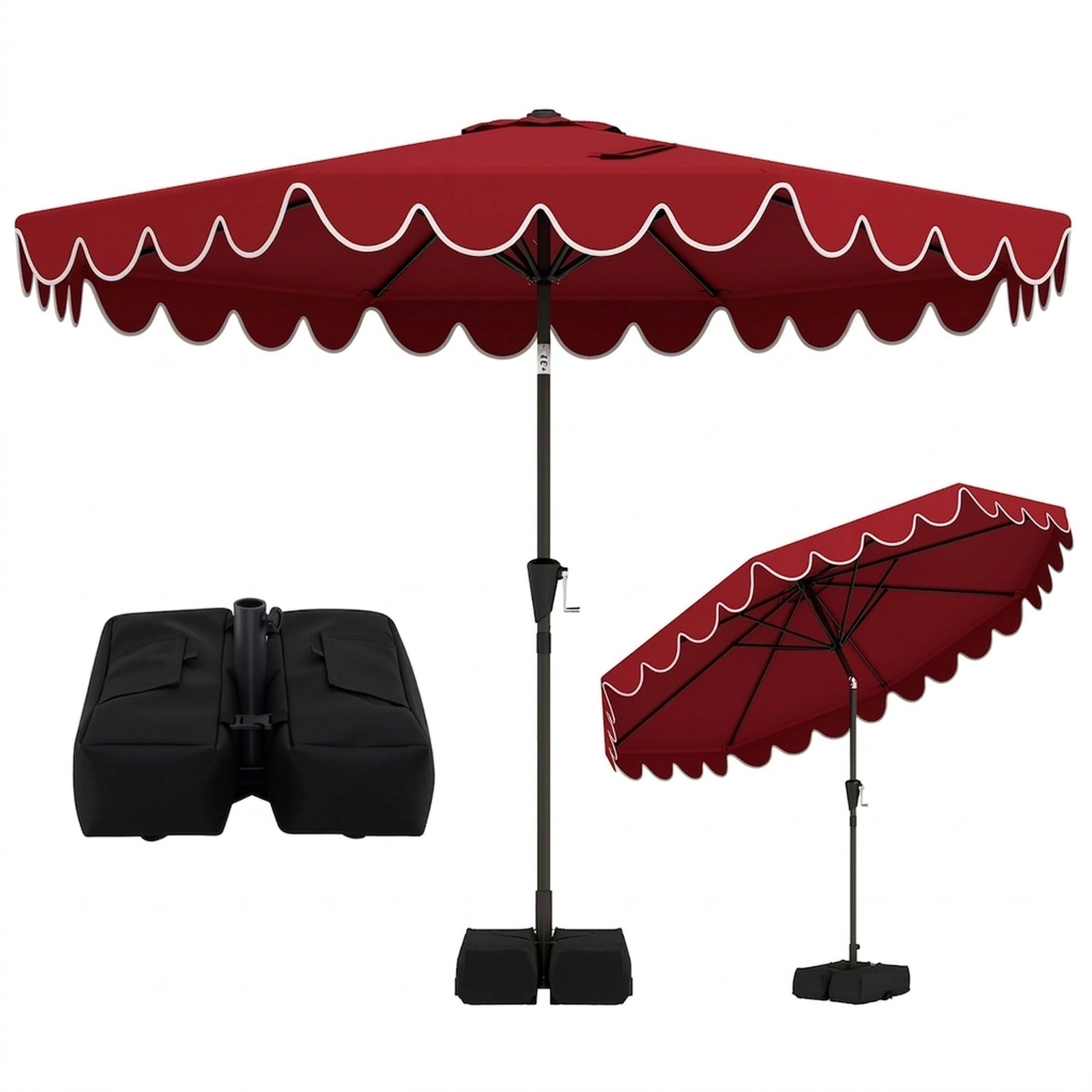 SUGIFT 10 x 8.2-ft Burgundy Market Patio Umbrella with Crank Lift, Manual Tilt and 2 Weight Bags