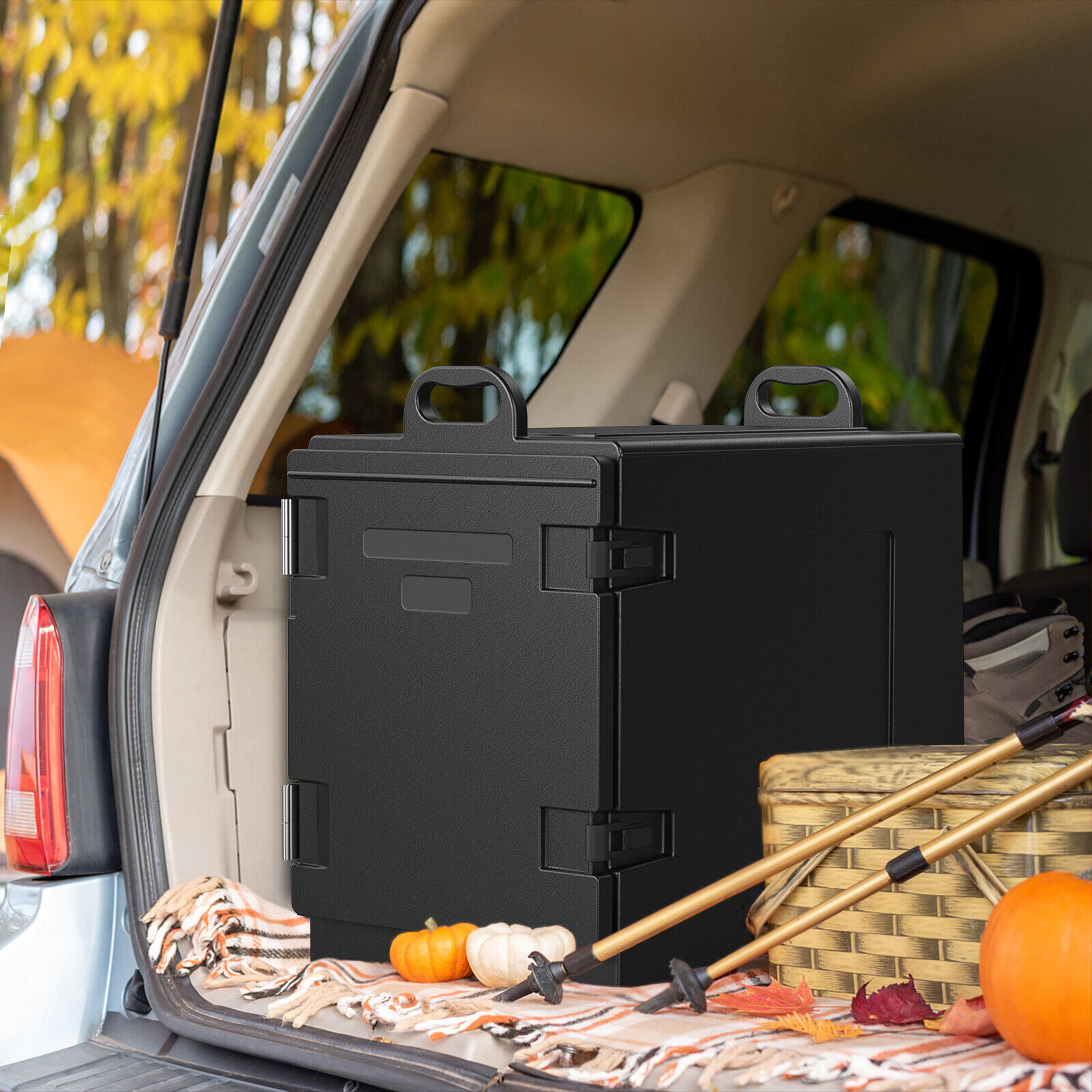 SUGIFT Set of 2 Stackable 81-Qt 8 Dividers 270-Degree Door Insulated Food Pan Carriers 24.5-in x 16.5-in x 29-in Black