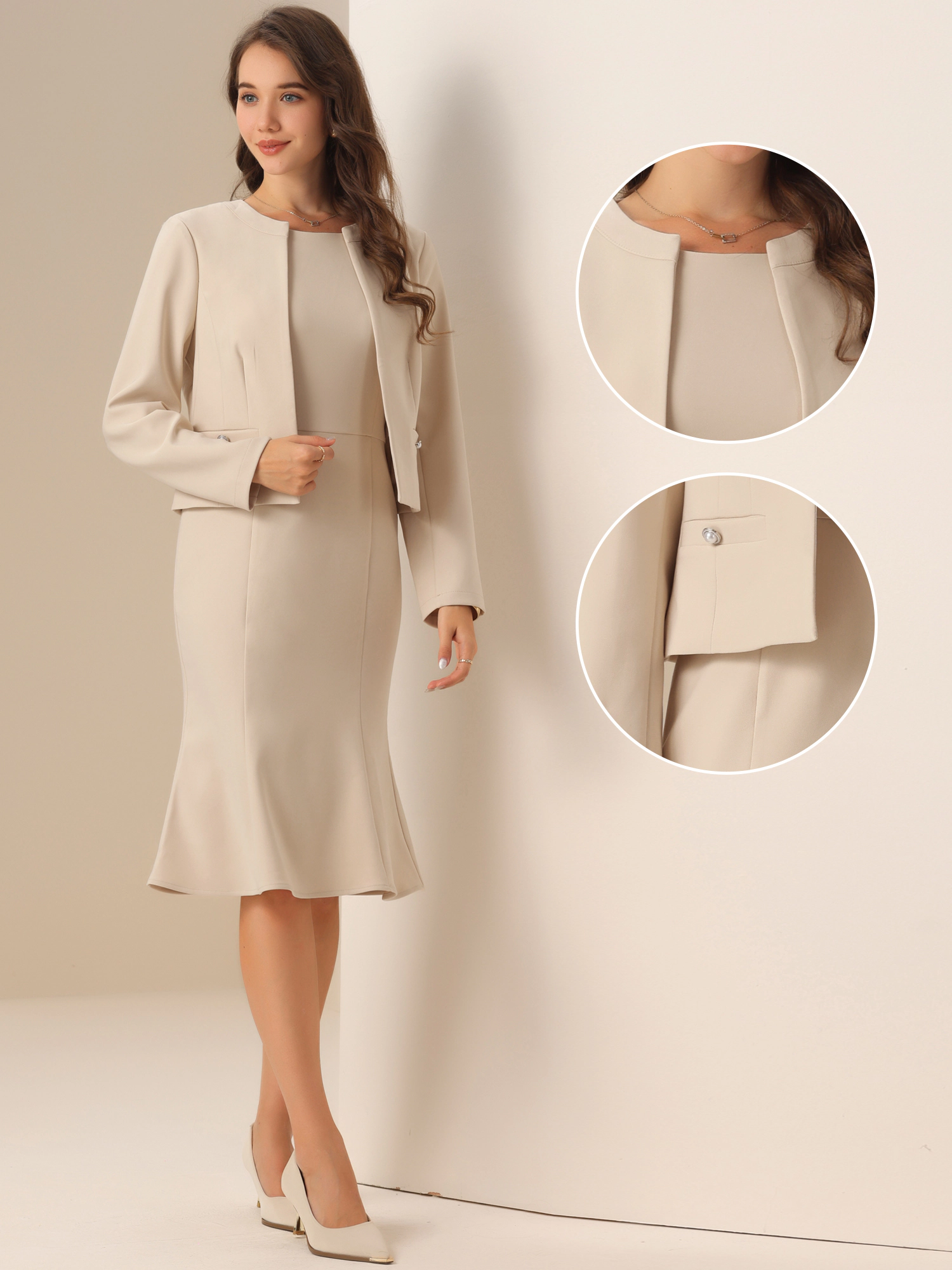 INSPIRE CHIC Women's Sleeveless Mermaid Business Formal Dress with Cropped Blazer Suit Set