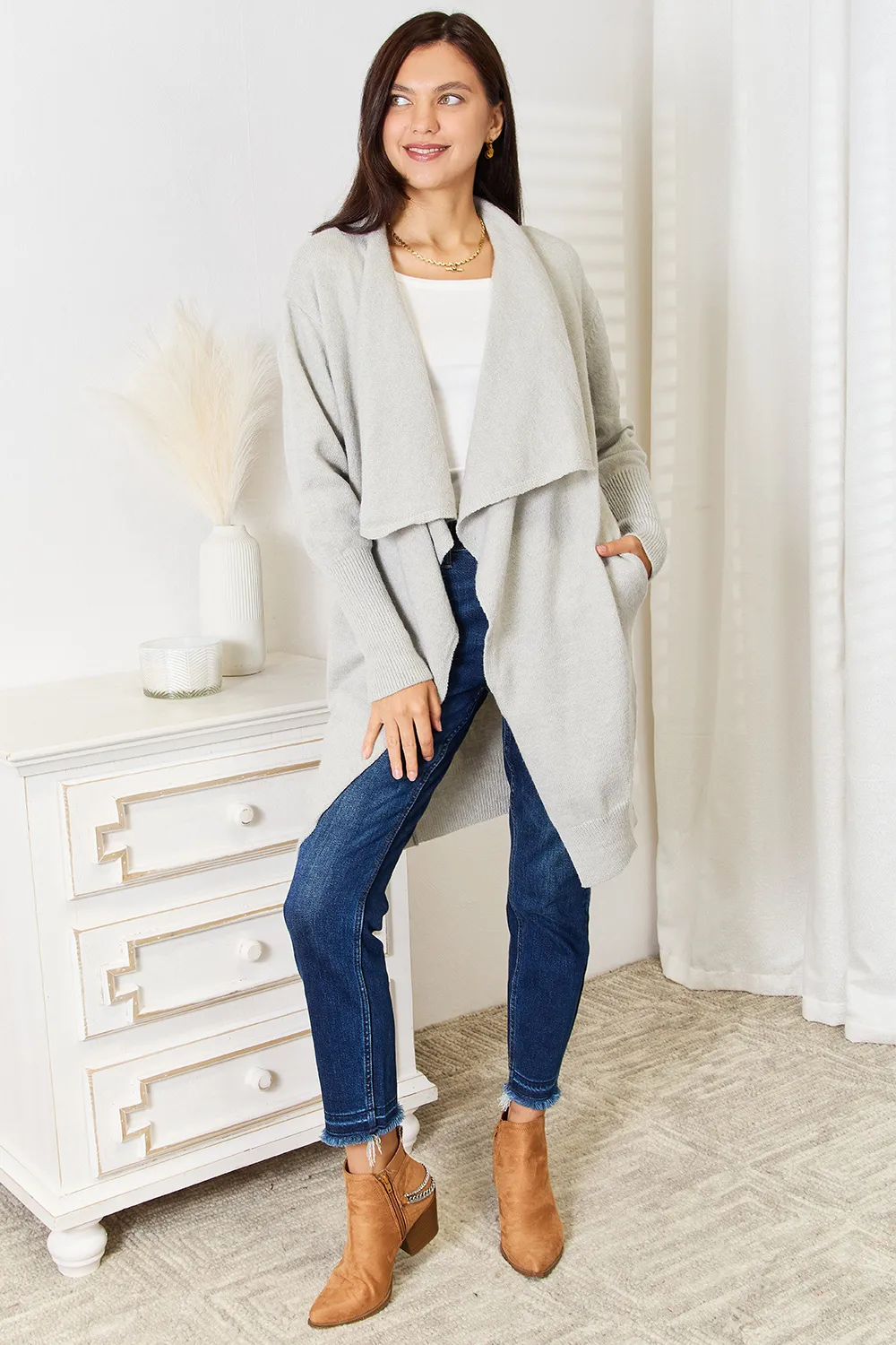 TRUEDAMES Women Open Front Duster Cardigan with Pockets