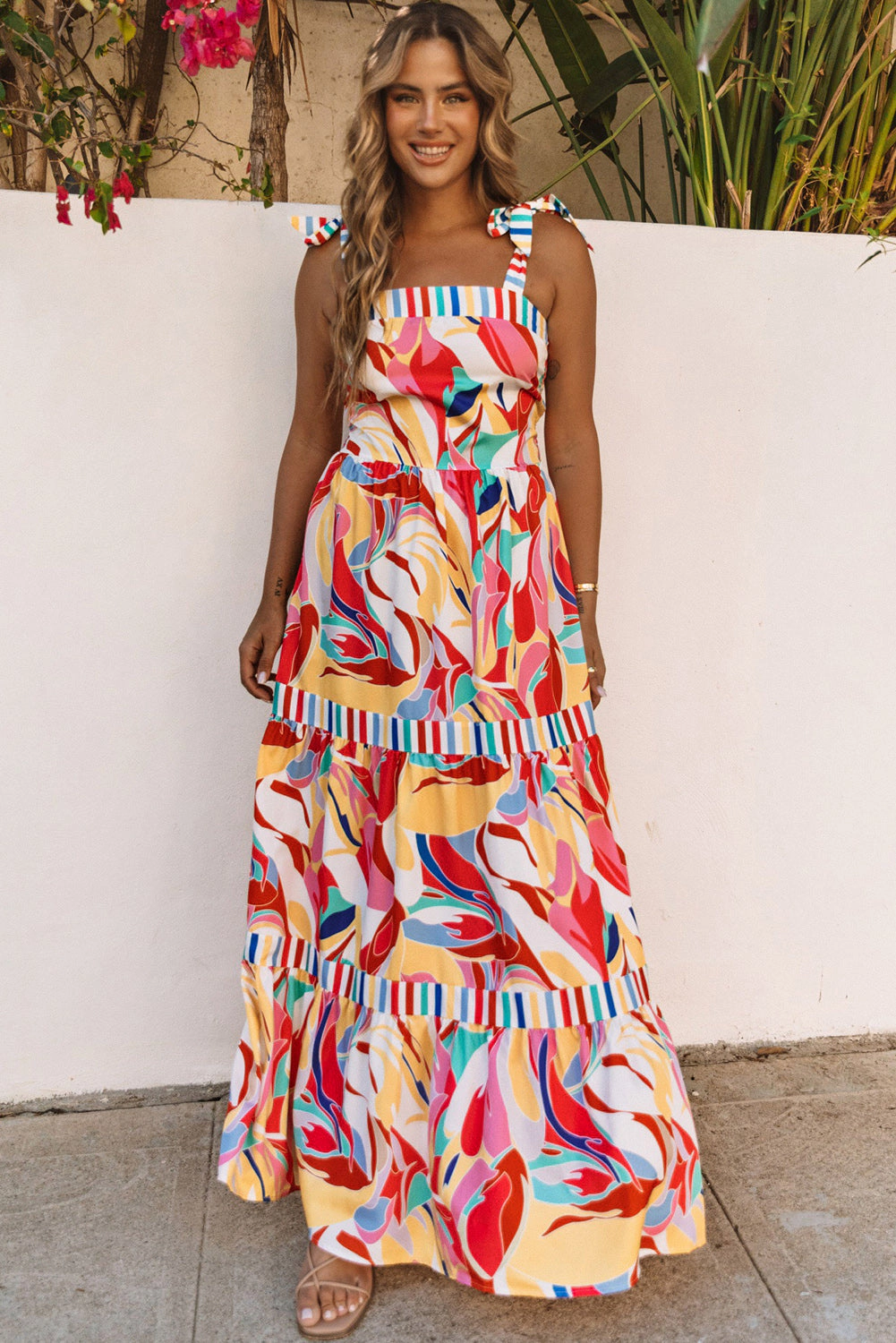 Threaded Pear Women's Milan Striped Trim Maxi Sundress