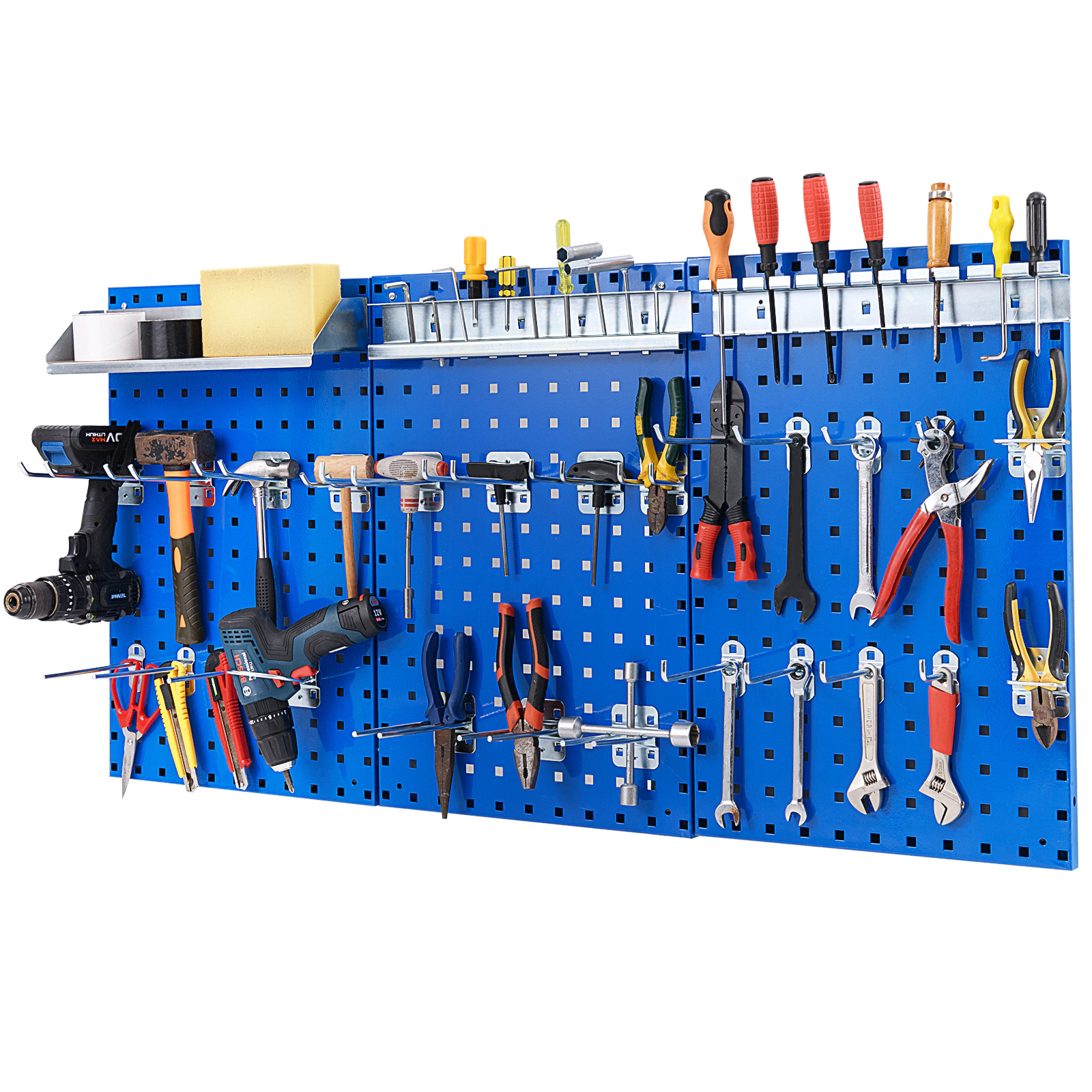 SUGIFT 48-in 3-Panel Metal Pegboard Kit Wall Mounted Tool Organizer with 28 Hooks Shelf and Holders