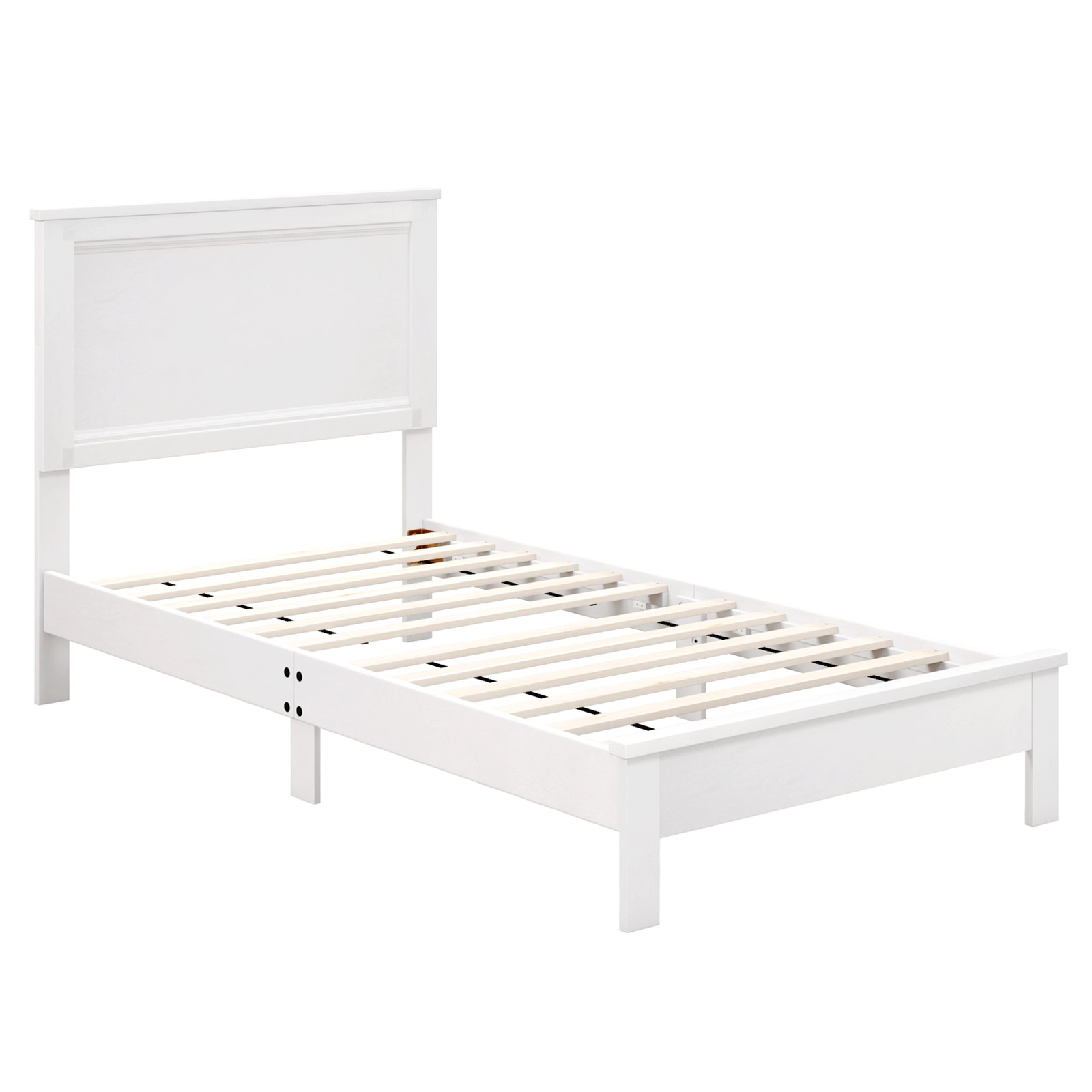 SUGIFT White Panel Headboard and 12 Slat Support Twin Size Wooden Bed Frame