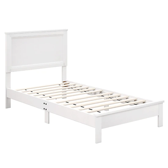 LJG Twin Size Wooden Bed Frame with Headboard and Slat Support
