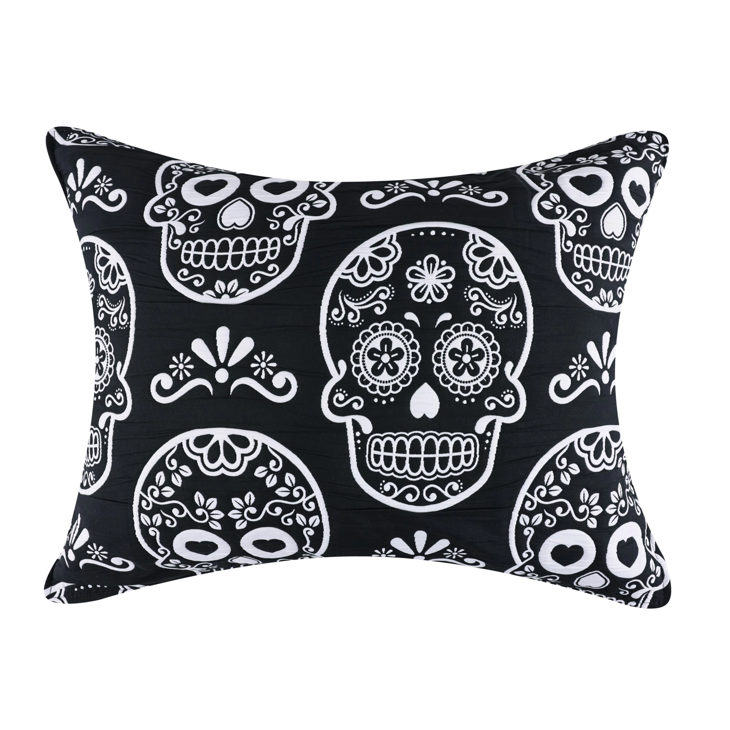 Greenland Home Fashions Sugar Skull 100% Polyester Pillow Sham Standard 20x26 Black