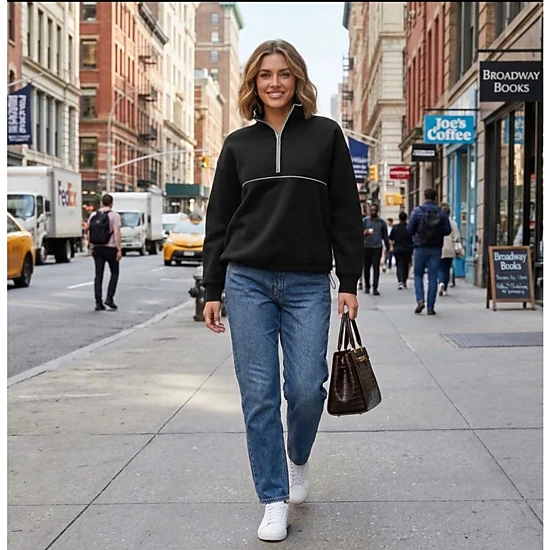 Coolmee Women's Color Block Half Zip Long Sleeve Pullover Sweatshirt ...