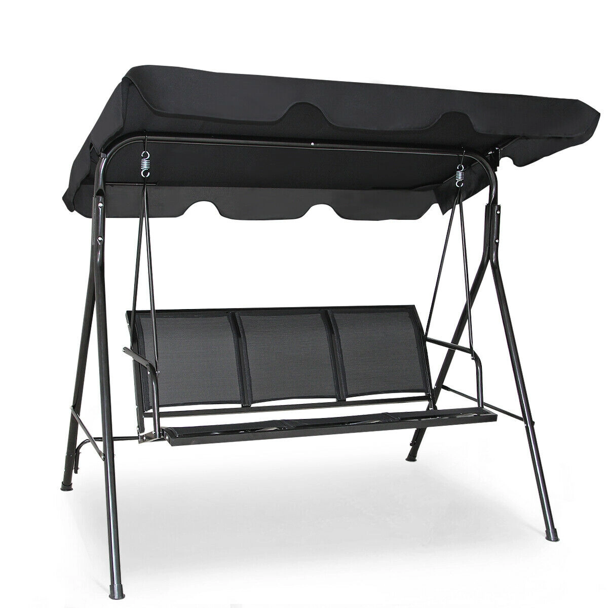 LJG Outdoor Patio 3 Person Porch Swing Bench Chair with Canopy