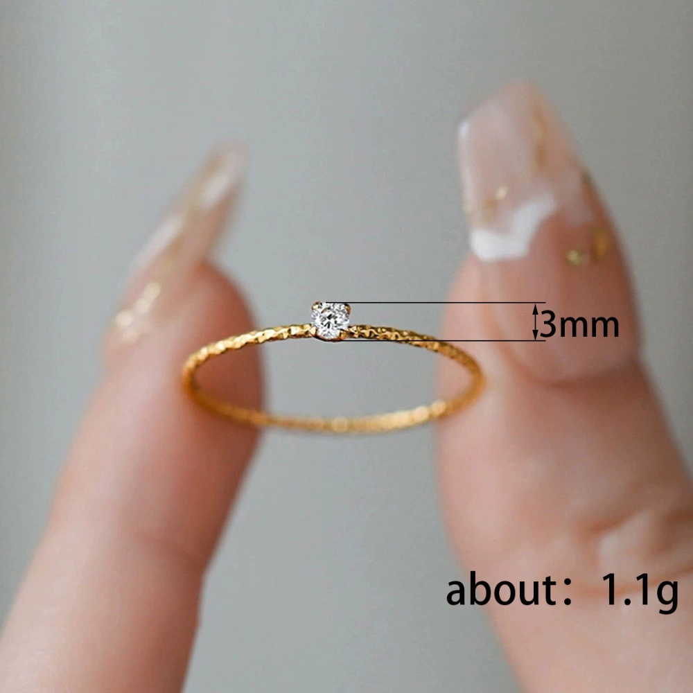 Dainty Hammered Thin Band Ring Solitaire Cubic Zirconia Minimalist Gold‑Tone Stacking Ring for Women