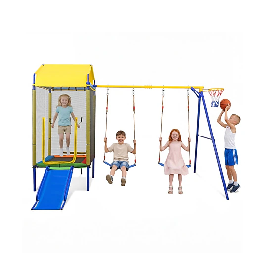 Hivvago 5-In-1 Kids Swing Set For Backyard With Heavy-Duty Metal Swing Stand