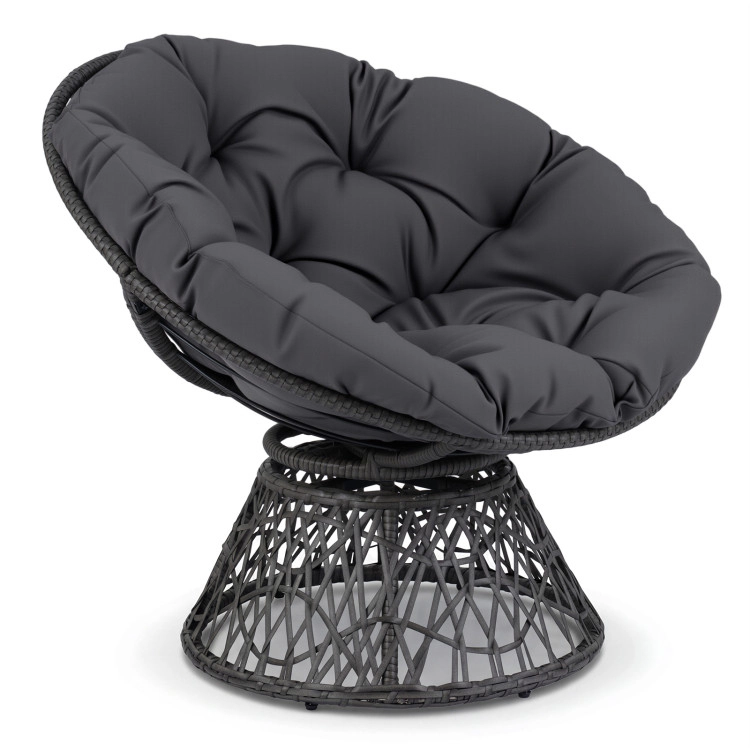 Hivvago Swivel Papasan Chair Round Wicker Lounge With Thick Cushion